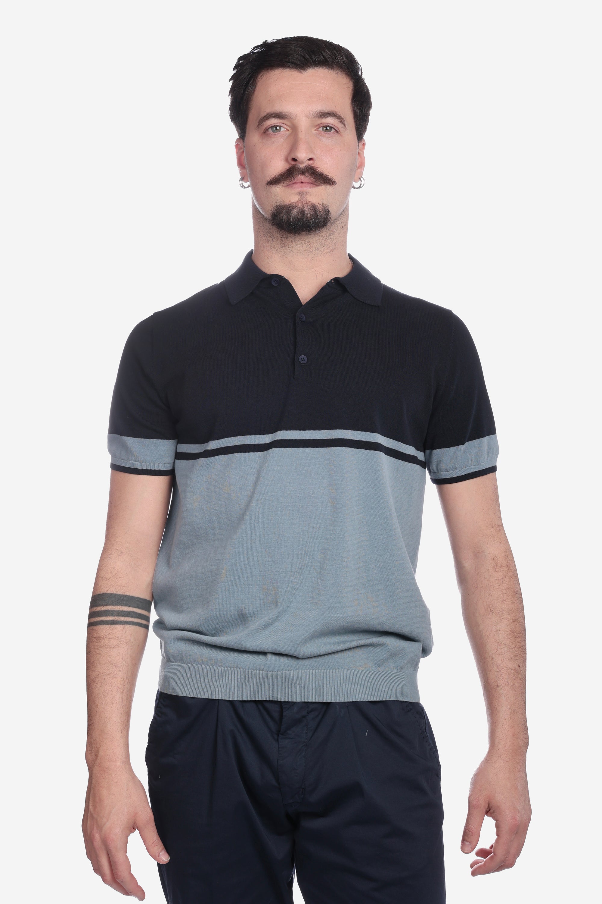 DOUBLE COLOR NAVY COTTON POLO