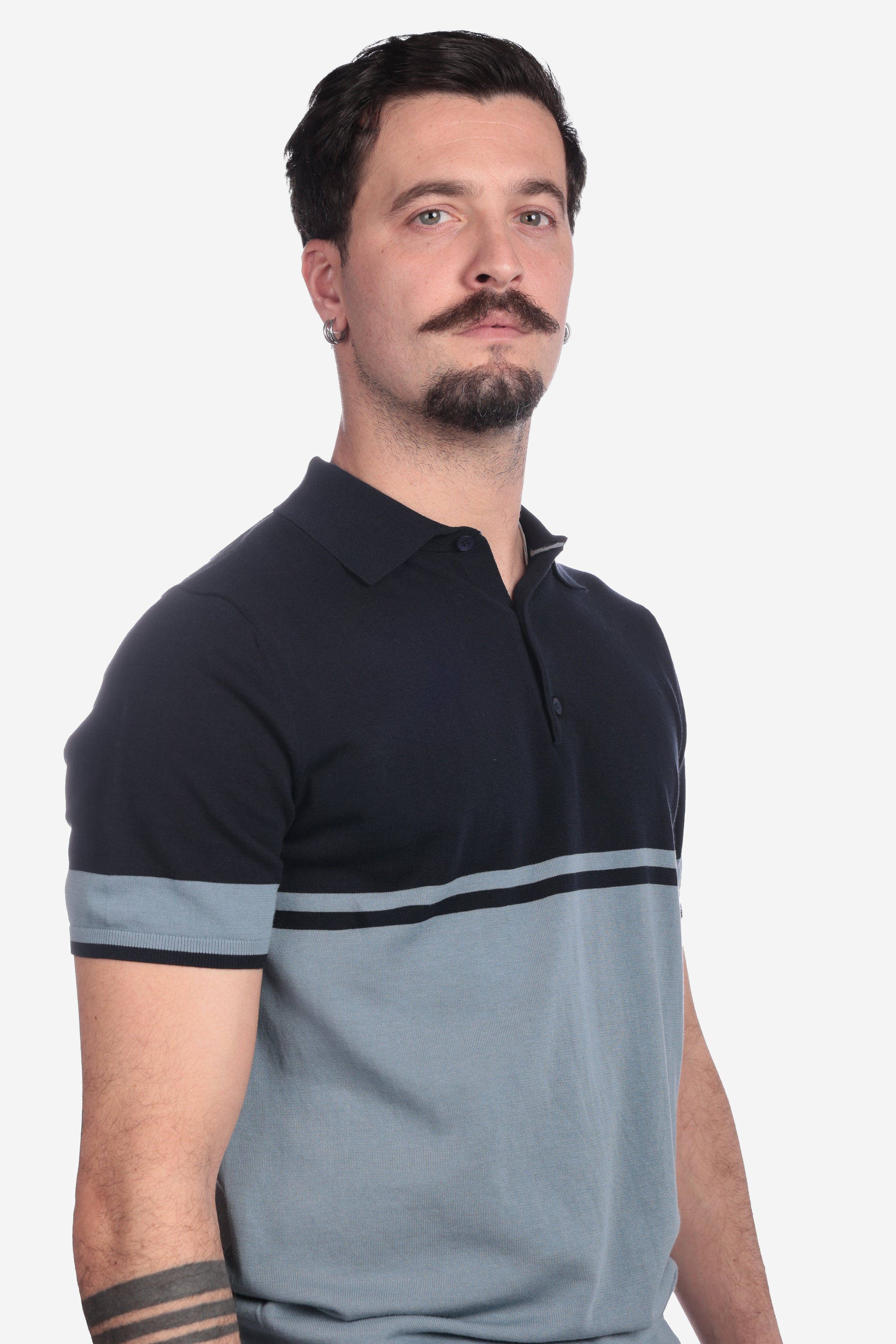 DOUBLE COLOR NAVY COTTON POLO