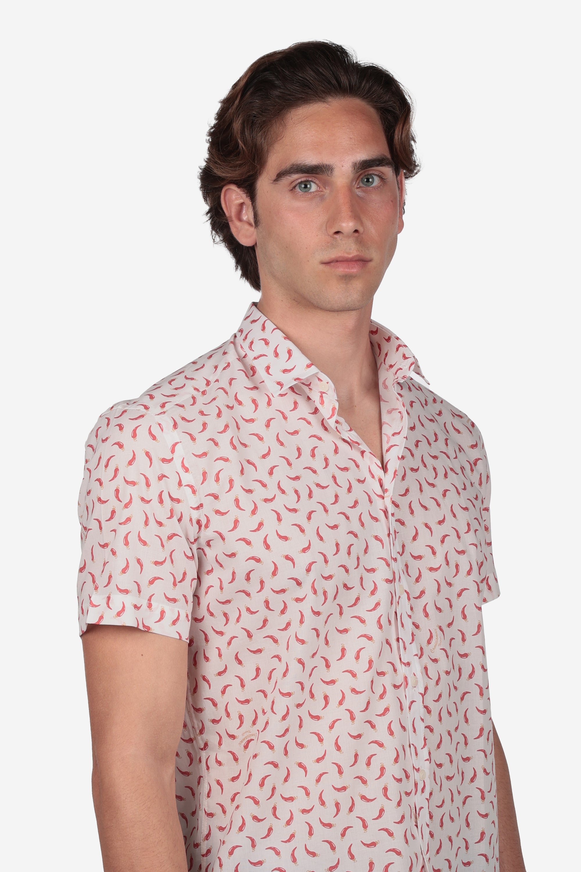 CAMICIA 100% COTONE FACILE STIRO CON FANTASIE A MEZZA MANICA CORNO