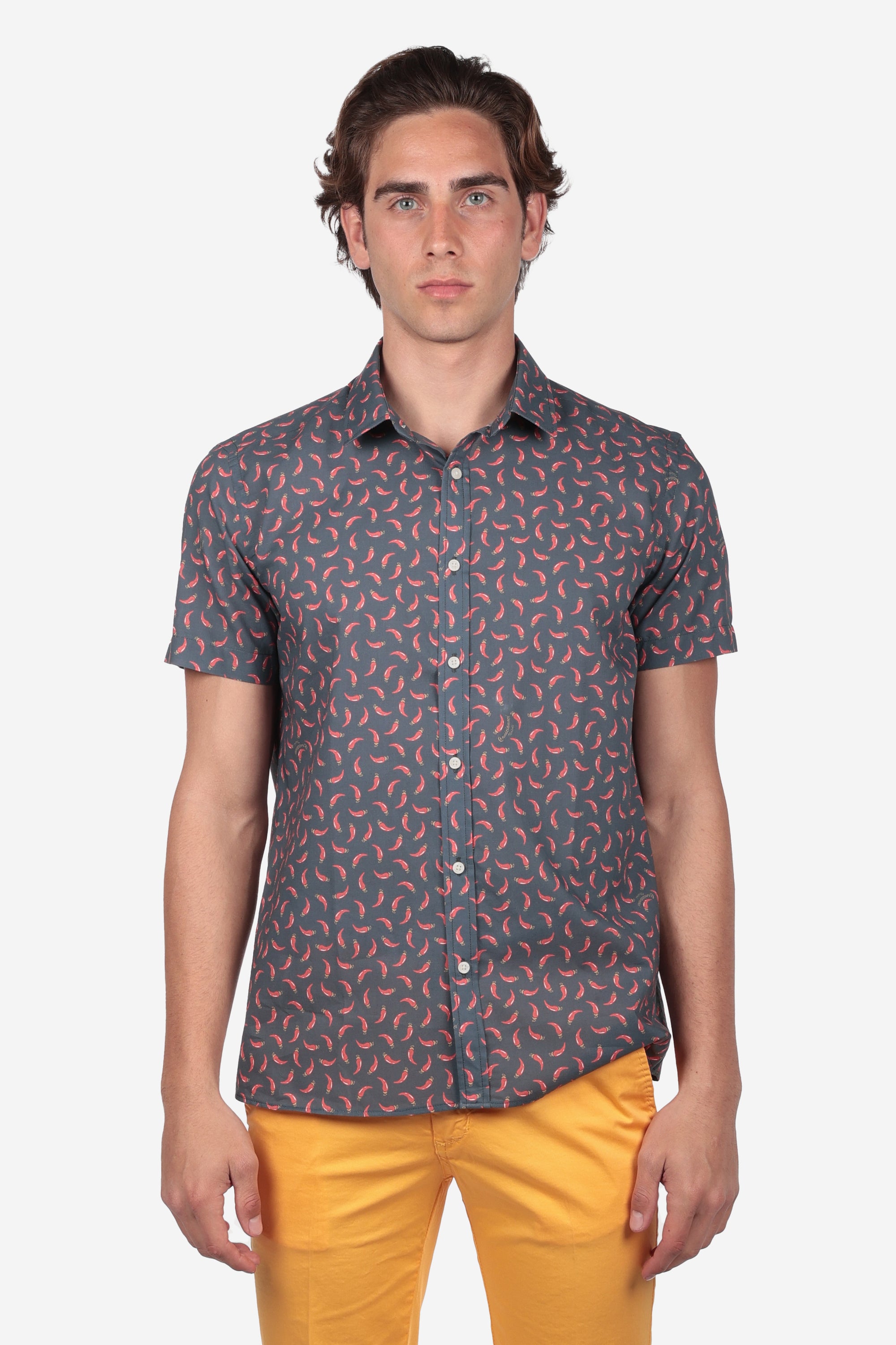 CAMICIA 100% COTONE FACILE STIRO CON FANTASIE A MEZZA MANICA CORNO
