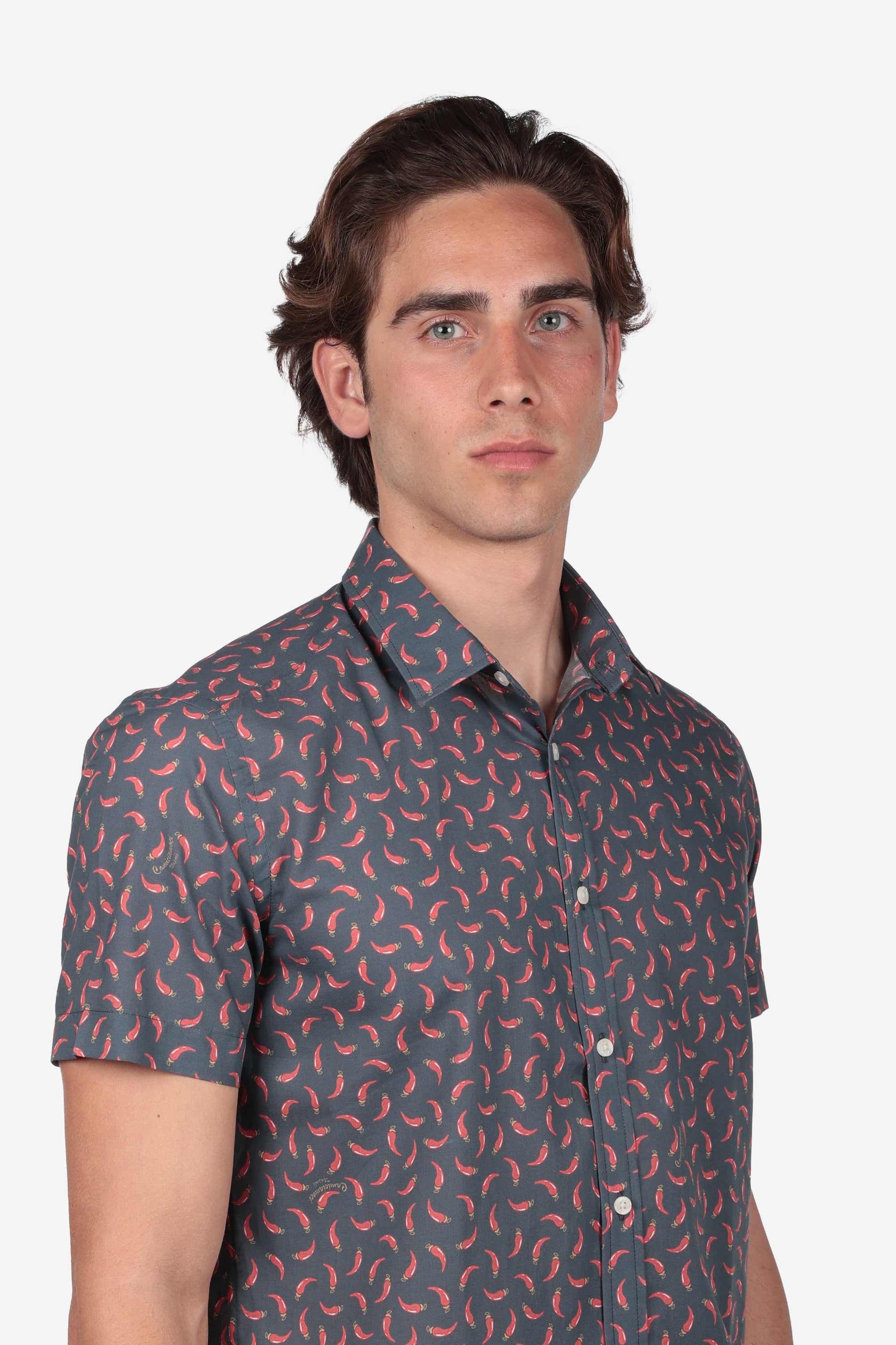 CAMICIA 100% COTONE FACILE STIRO CON FANTASIE A MEZZA MANICA CORNO