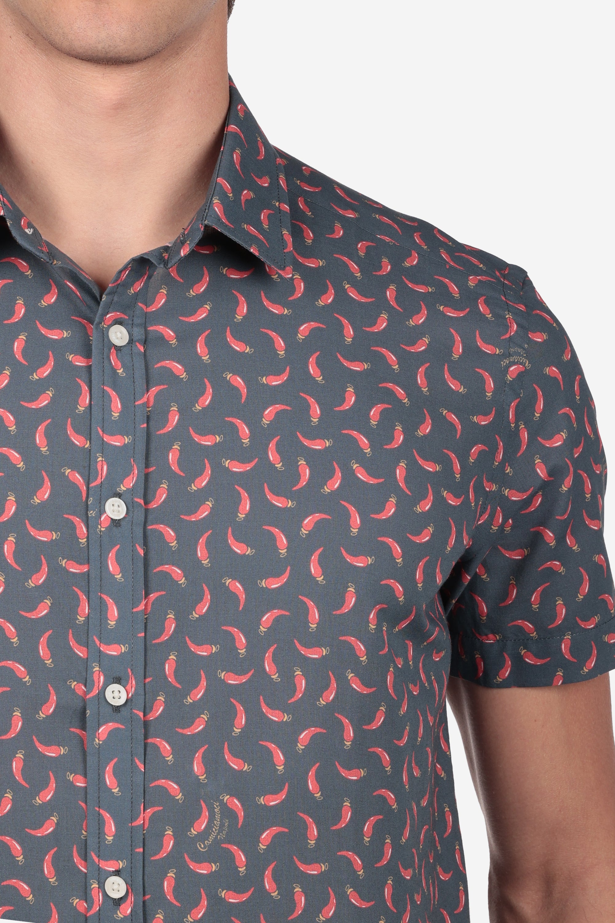 CAMICIA 100% COTONE FACILE STIRO CON FANTASIE A MEZZA MANICA CORNO