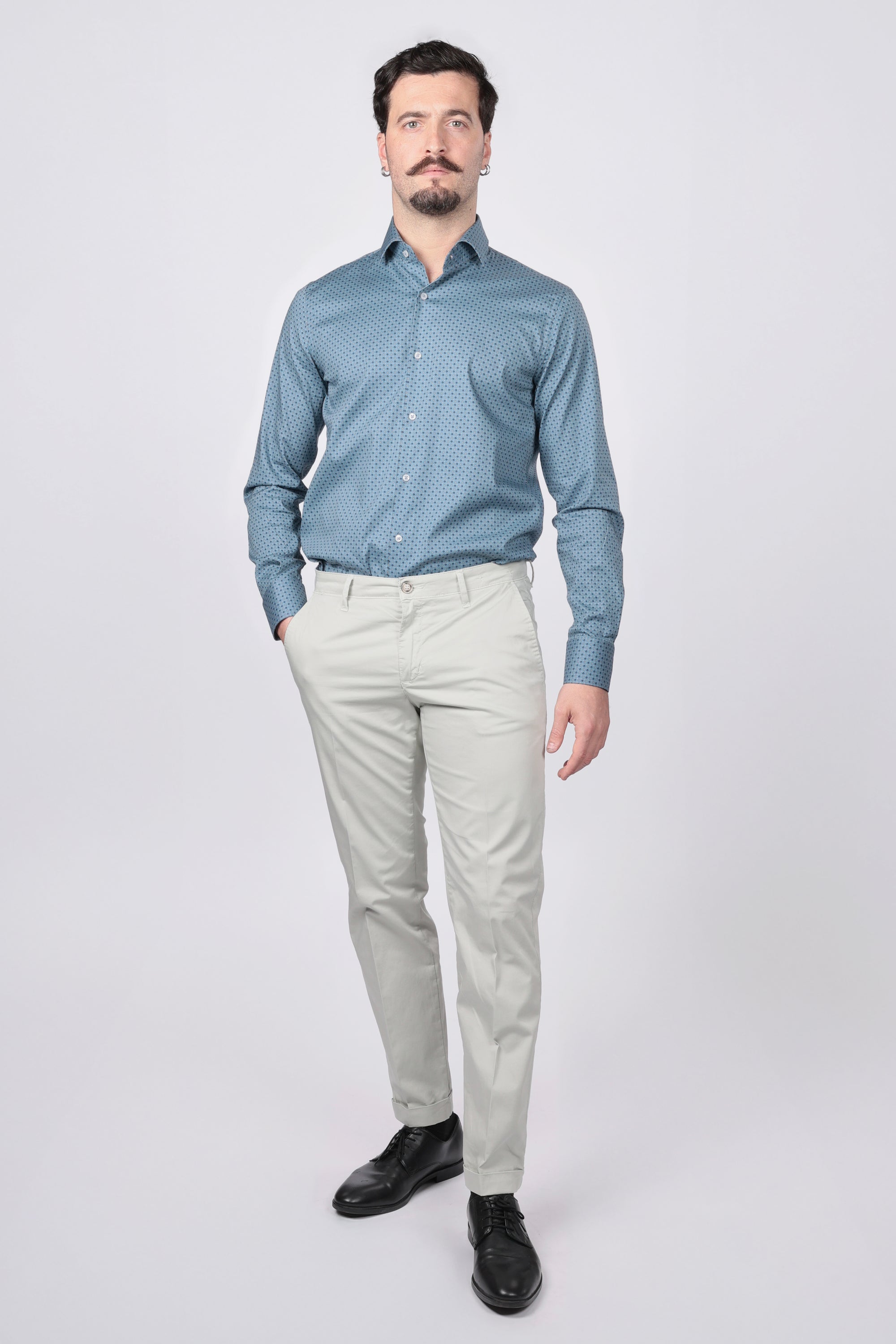 CAMICIA 100% COTONE FACILE STIRO CON FANTASIA ROMBO