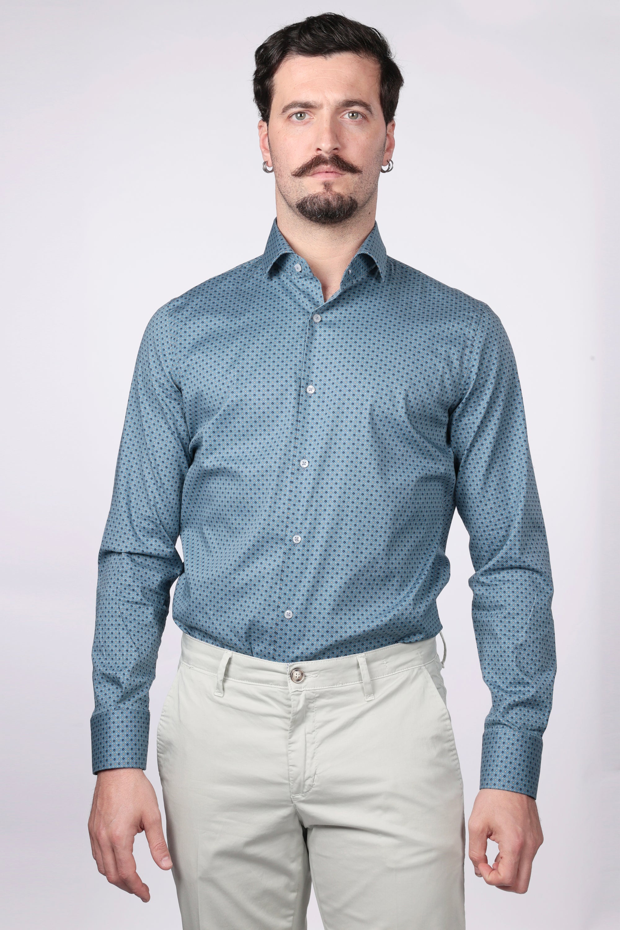 CAMICIA 100% COTONE FACILE STIRO CON FANTASIA ROMBO