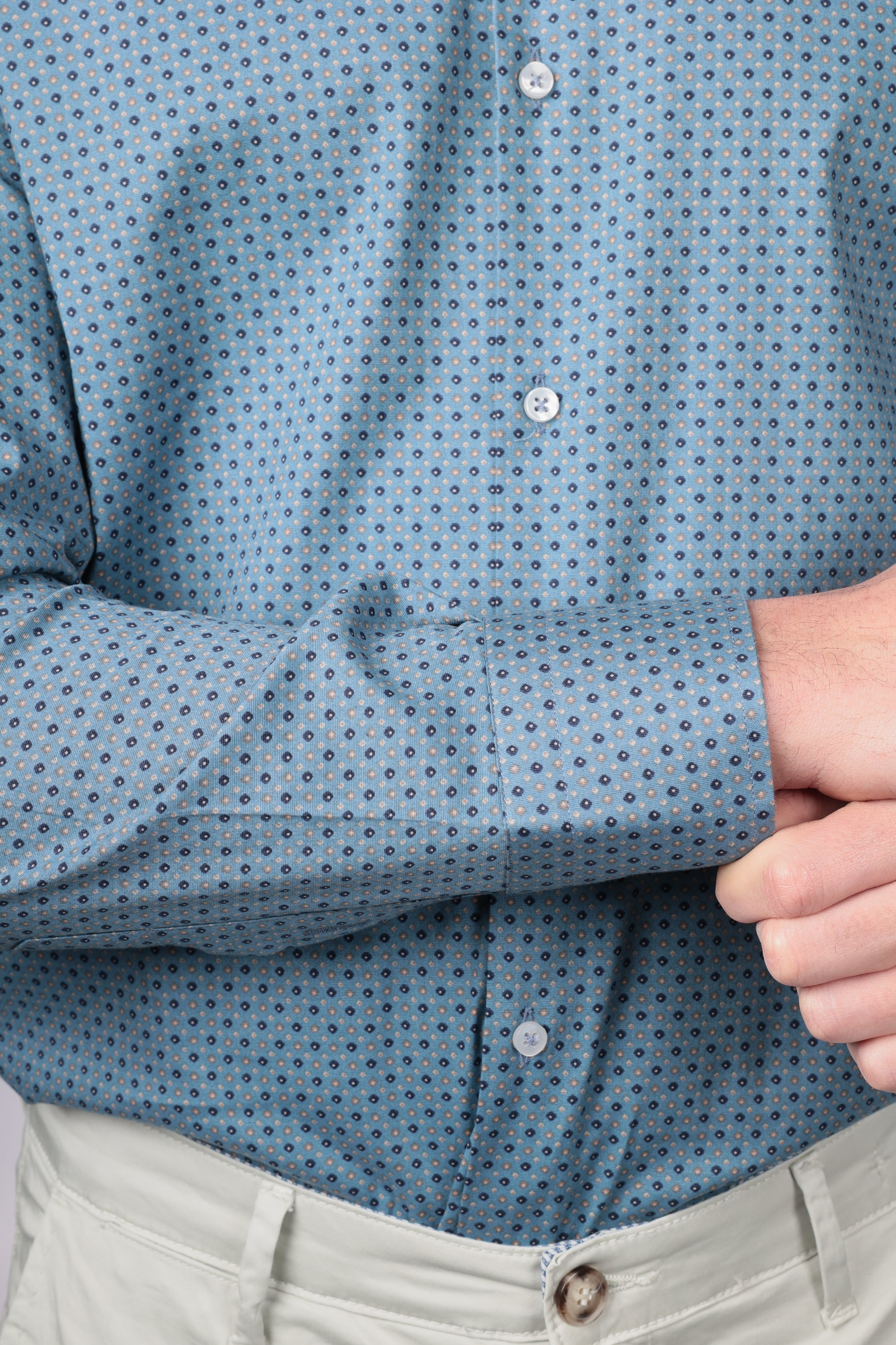 CAMICIA 100% COTONE FACILE STIRO CON FANTASIA ROMBO