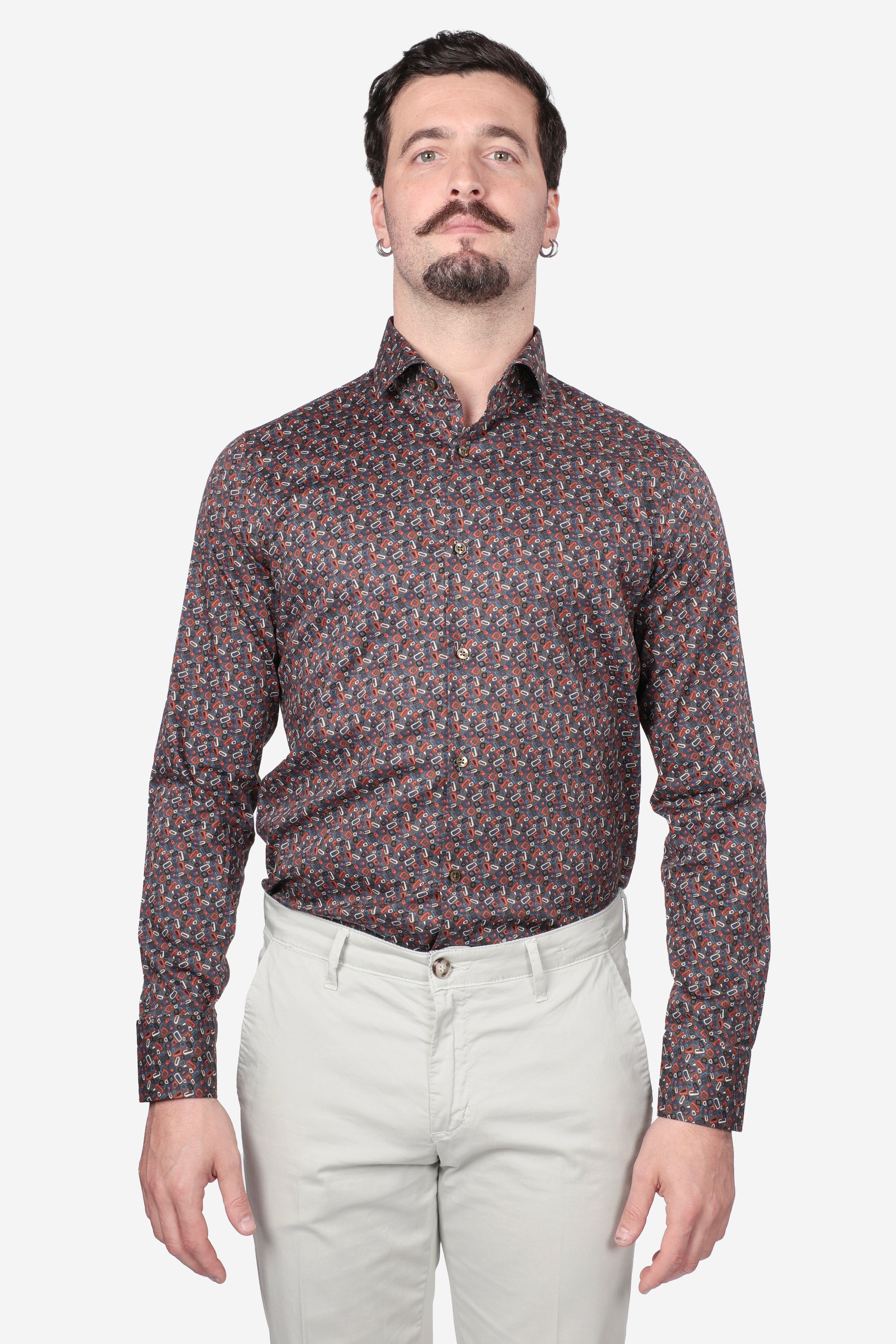 CAMICIA 100% COTONE FACILE STIRO CON FANTASIA LINEE