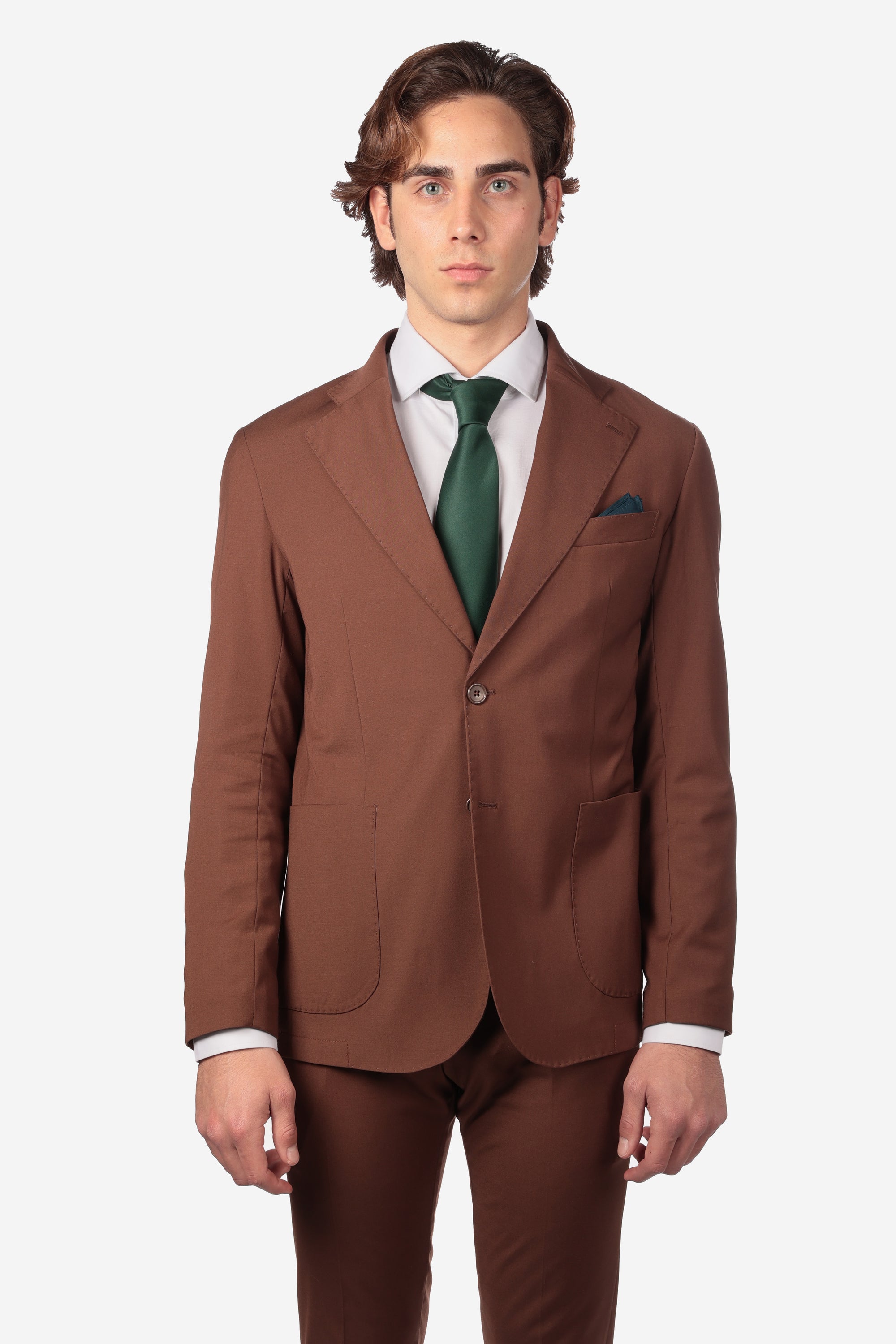 MK01 DARK BROWN SOLID COLOR SINGLE BREASTED SUIT JACKET
