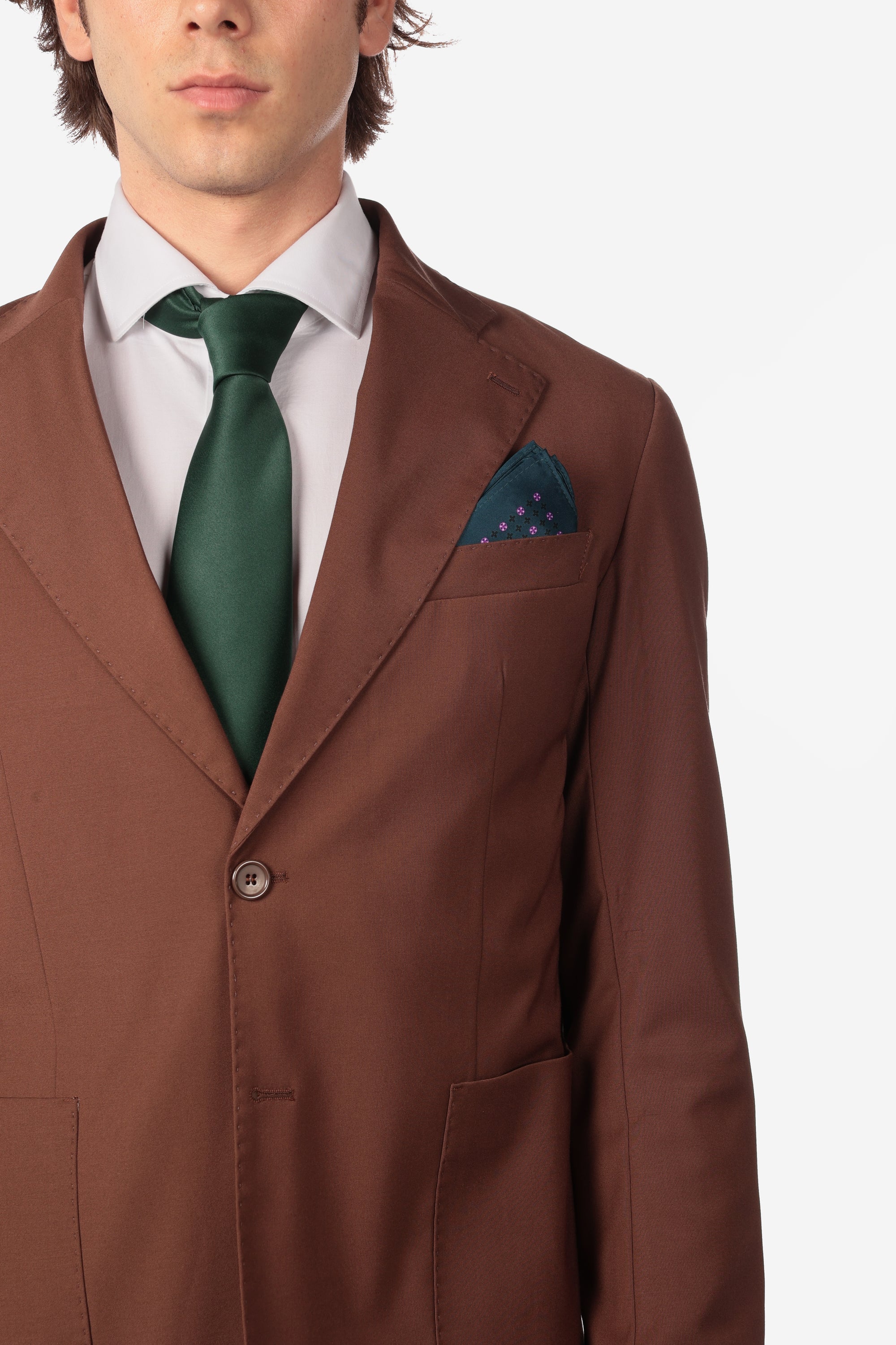 MK01 DARK BROWN SOLID COLOR SINGLE BREASTED SUIT JACKET