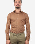 CAMICIA 100% COTONE FACILE STIRO CON FANTASIA ONDA MARRONE