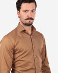 CAMICIA 100% COTONE FACILE STIRO CON FANTASIA ONDA MARRONE