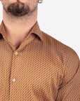 CAMICIA 100% COTONE FACILE STIRO CON FANTASIA ONDA MARRONE
