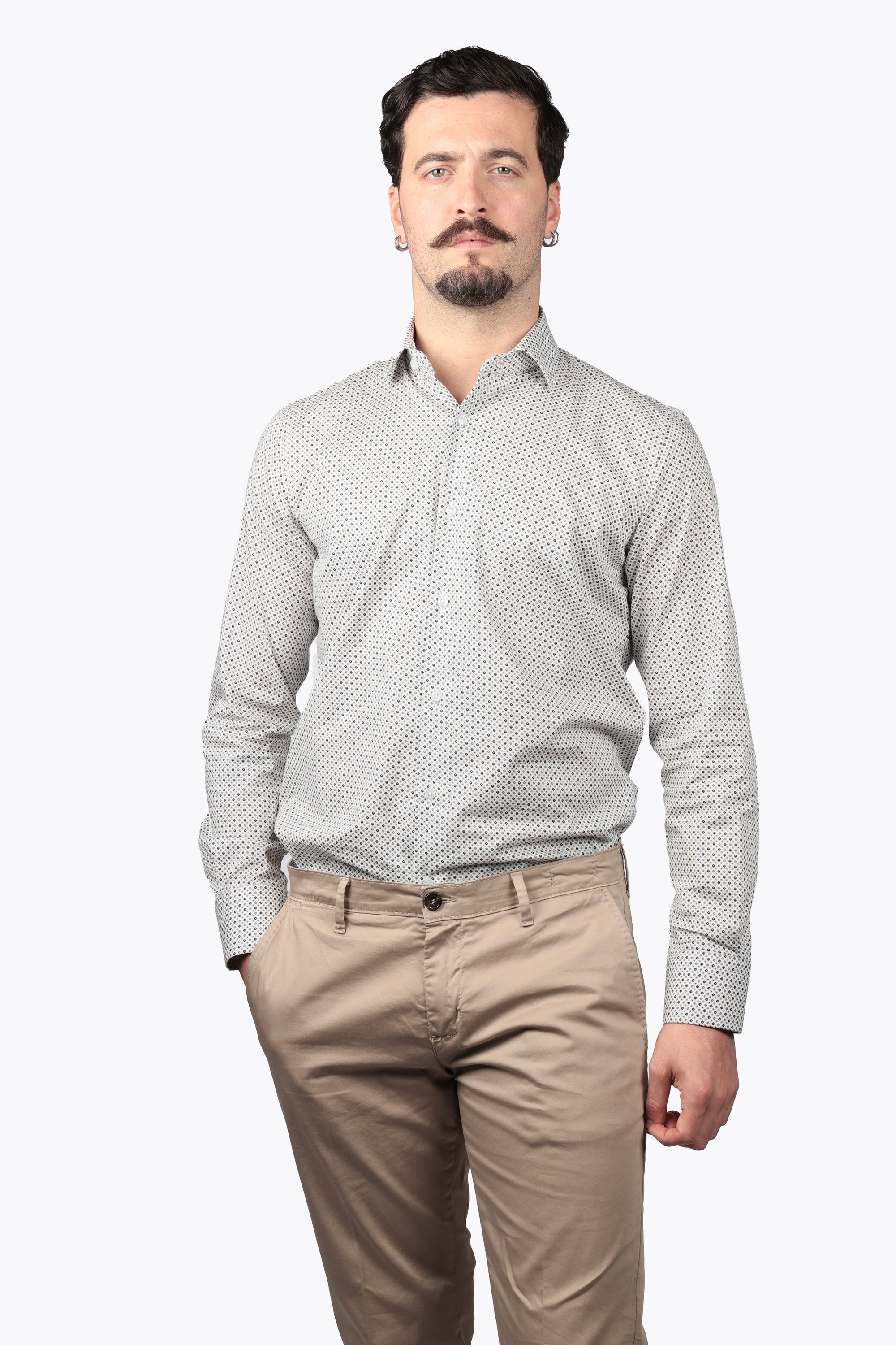 CAMICIA 100% COTONE FACILE STIRO CON FANTASIA ROMBO