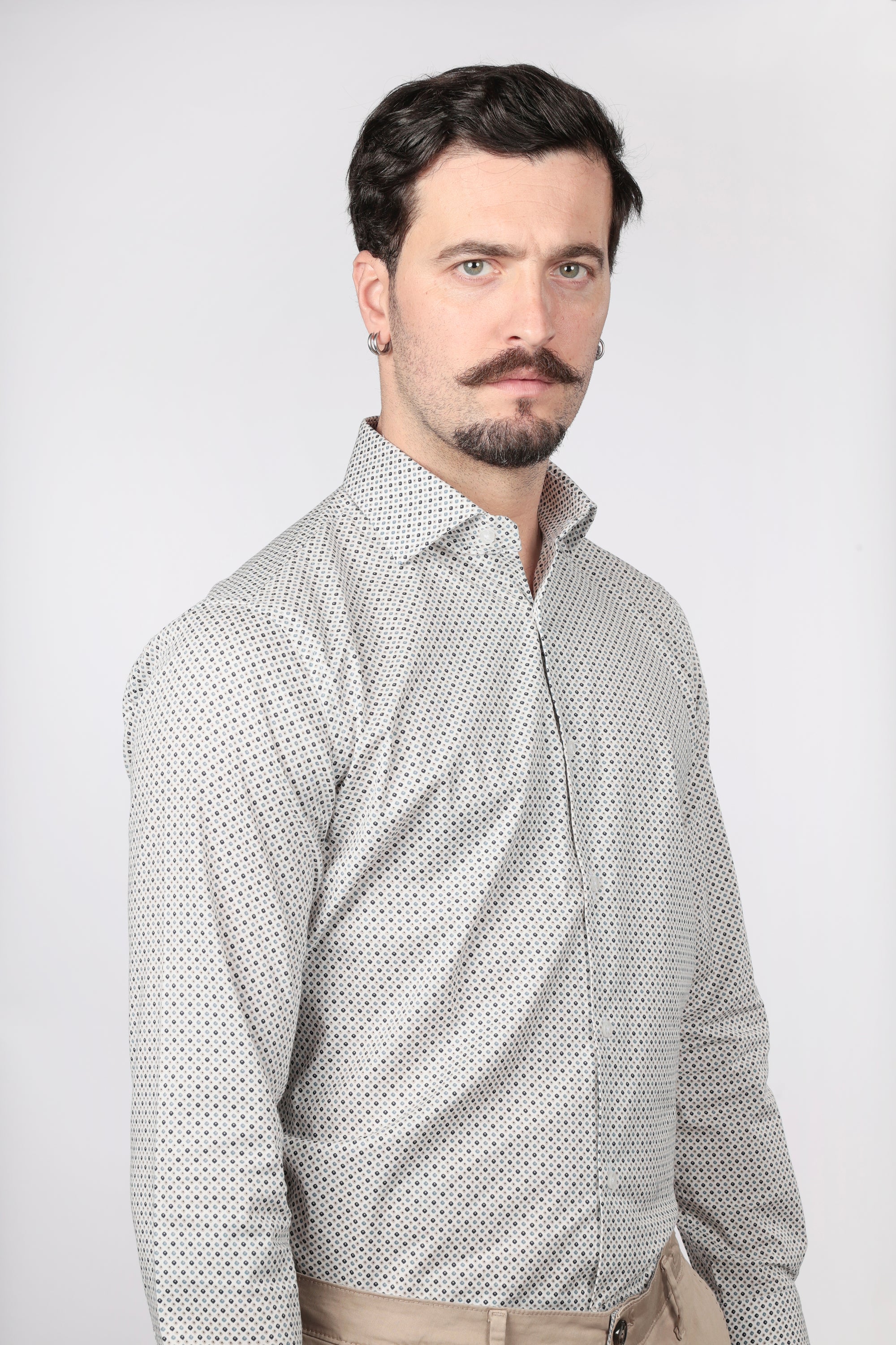 CAMICIA 100% COTONE FACILE STIRO CON FANTASIA ROMBO