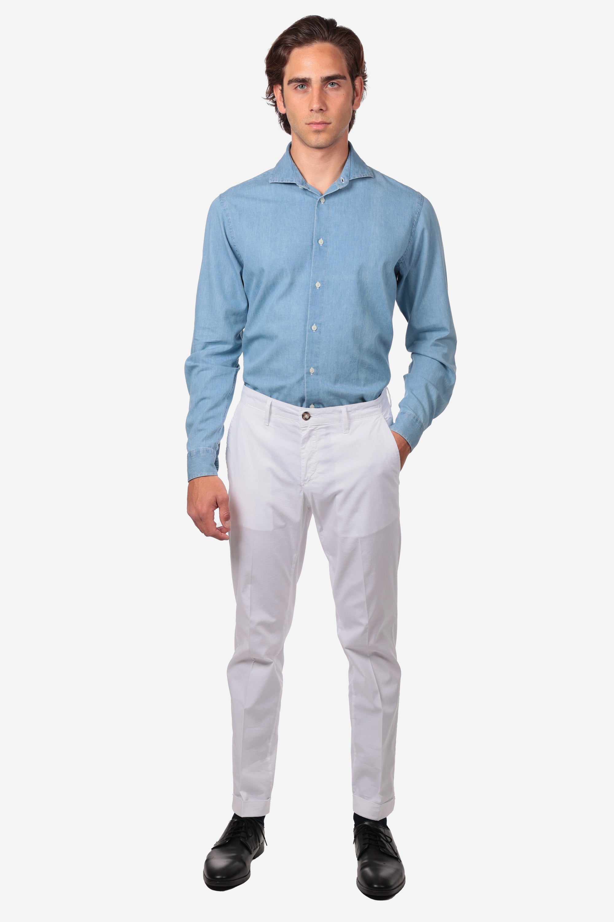 CAMICIA MORBIDA IN DENIM STONE BLEACH