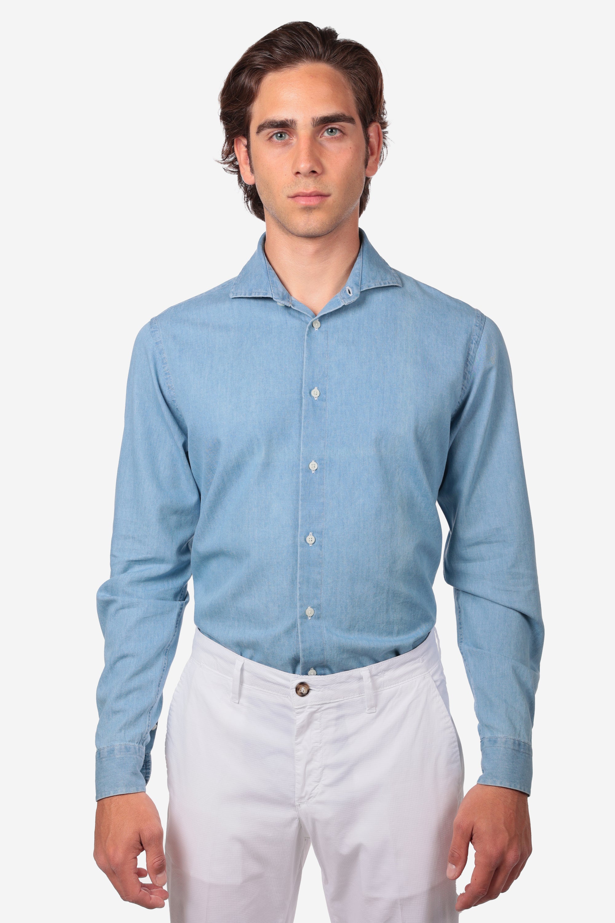 CAMICIA MORBIDA IN DENIM STONE BLEACH