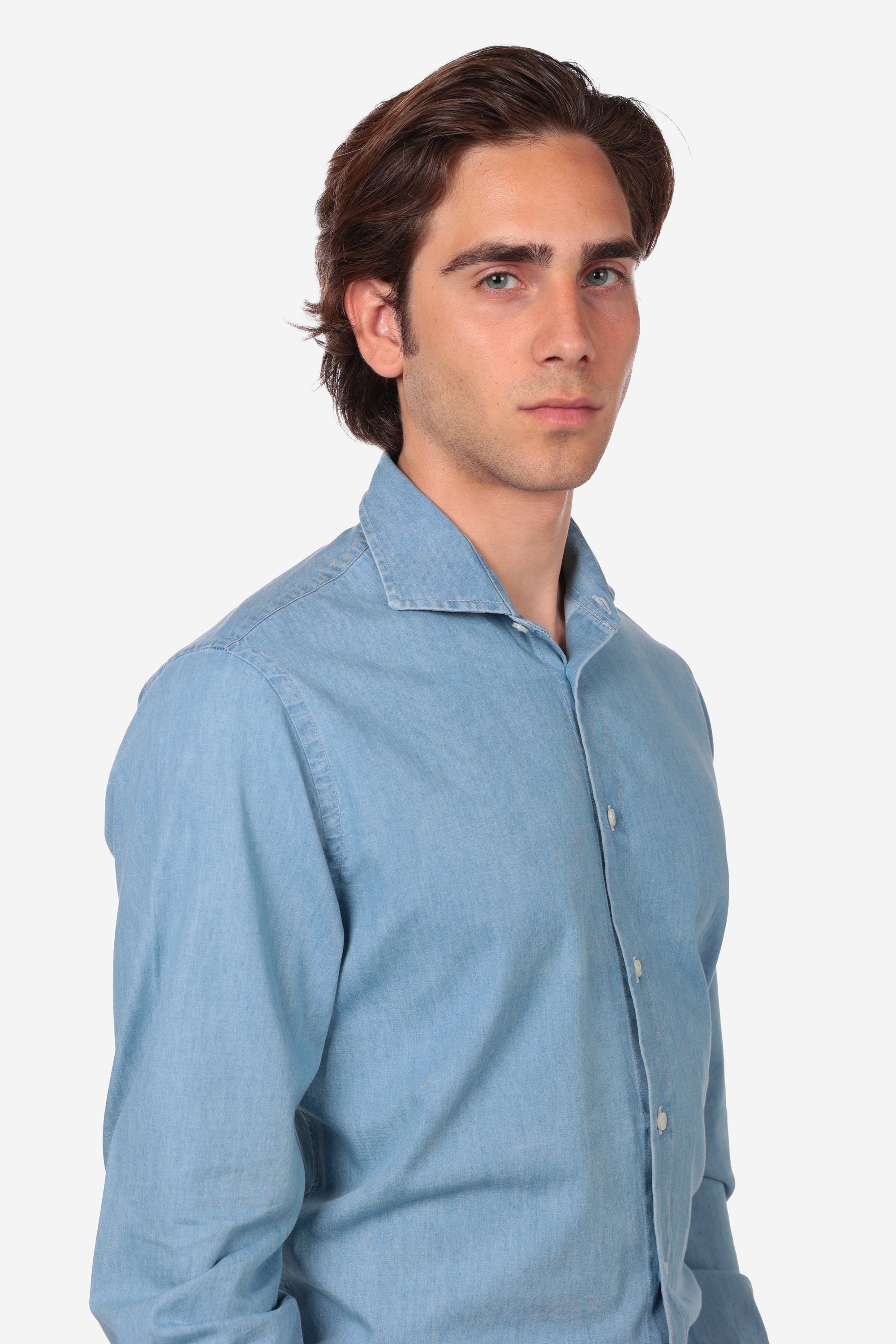 CAMICIA MORBIDA IN DENIM STONE BLEACH