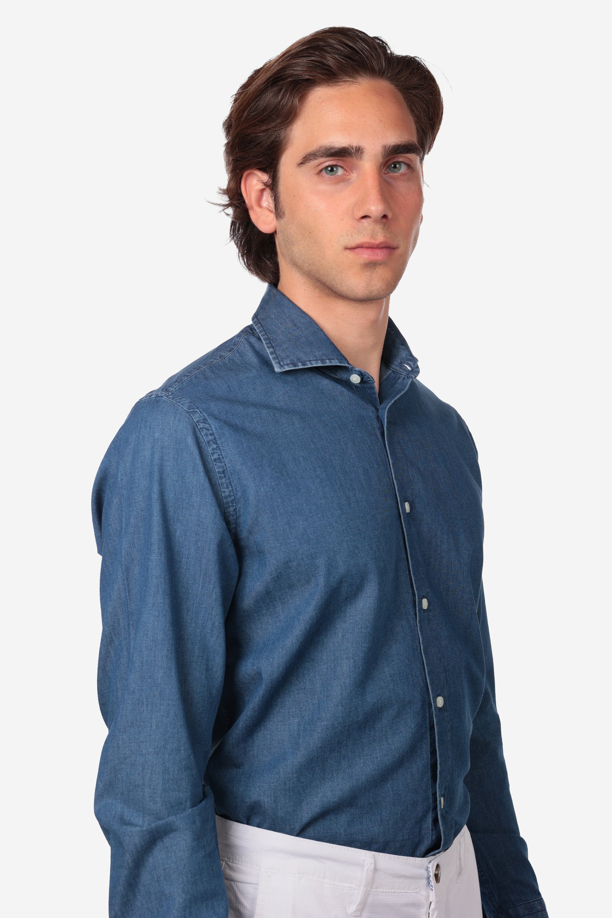 CAMICIA MORBIDA IN DENIM STONE BLEACH