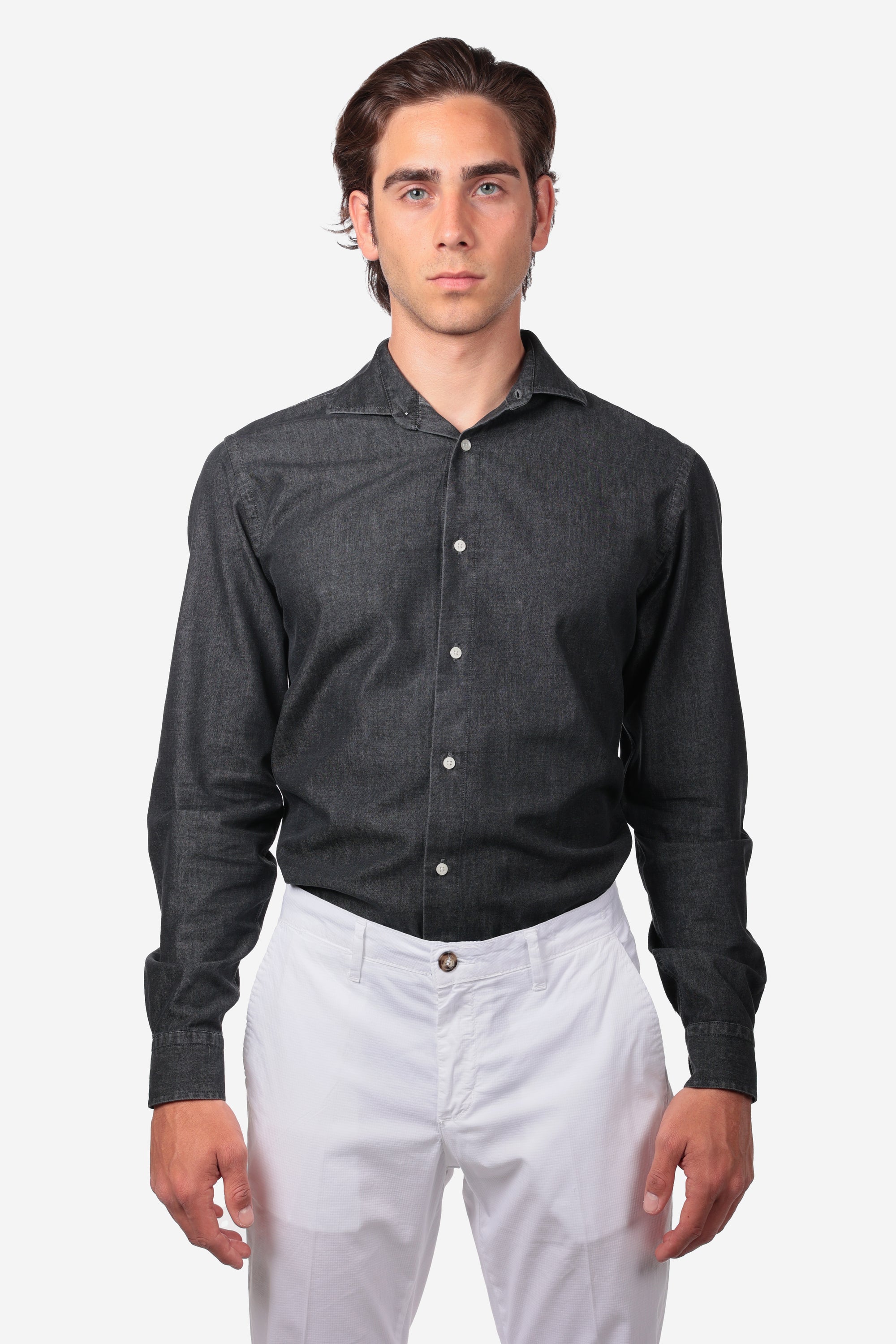 CAMICIA MORBIDA IN DENIM STONE BLEACH