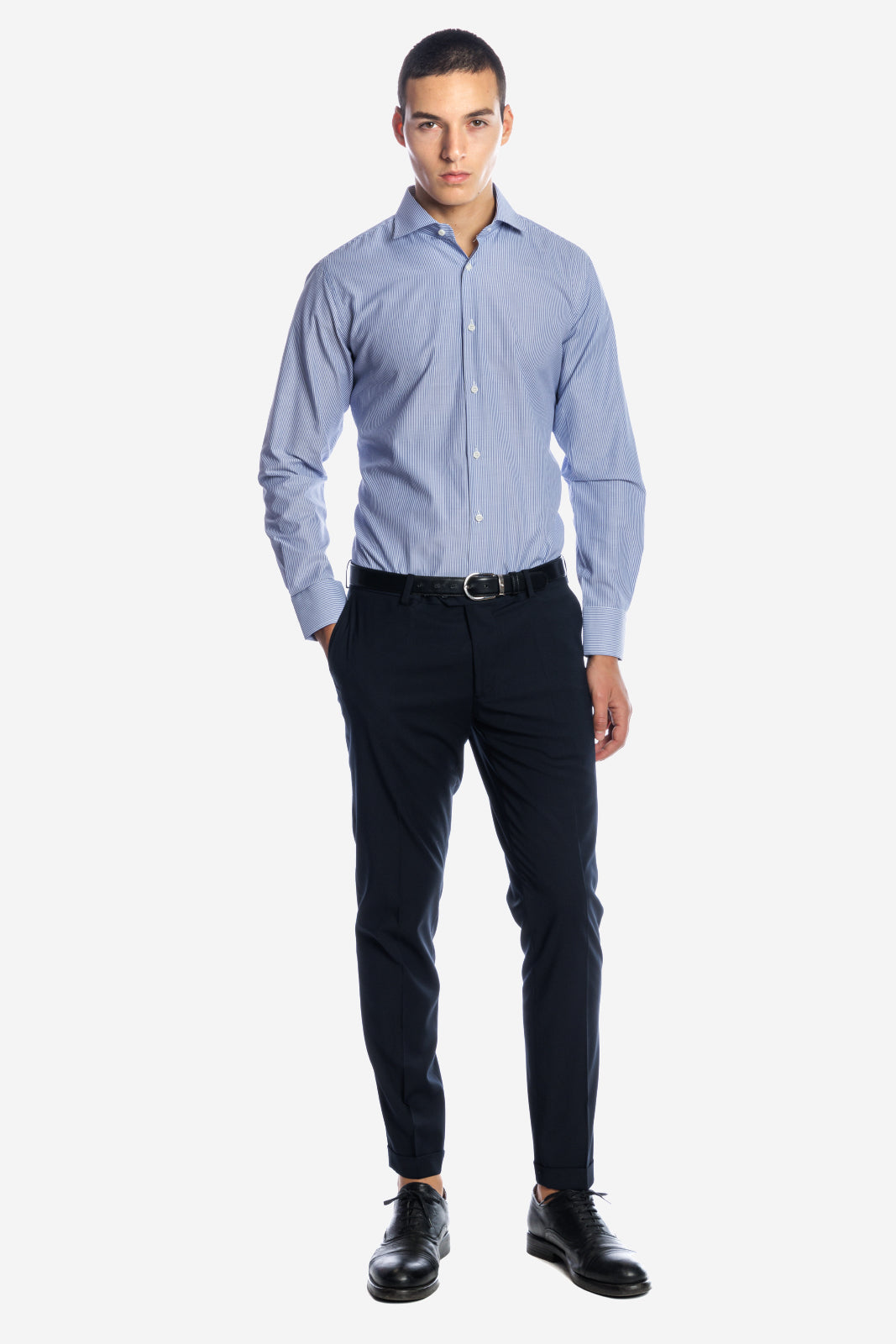 CAMICIA 100% COTONE RIGA STRETTA