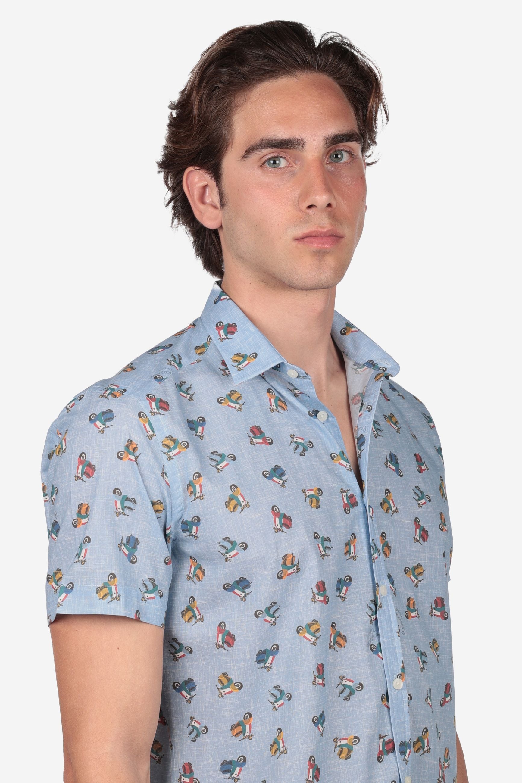 CAMICIA MEZZA MANICA 100% COTONE FACILE STIRO CON FANTASIA VESPA