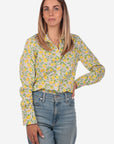 Camicia donna in cotone con fantasia limoni gialli su sfondo bianco Positano