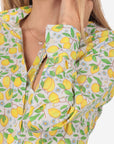 Camicia donna in cotone con fantasia limoni gialli su sfondo bianco Positano