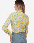Camicia donna in cotone con fantasia limoni gialli su sfondo bianco Positano
