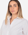 Camicia donna bianca in cotone 100% tinta unita, realizzata artigianalmente a Napoli