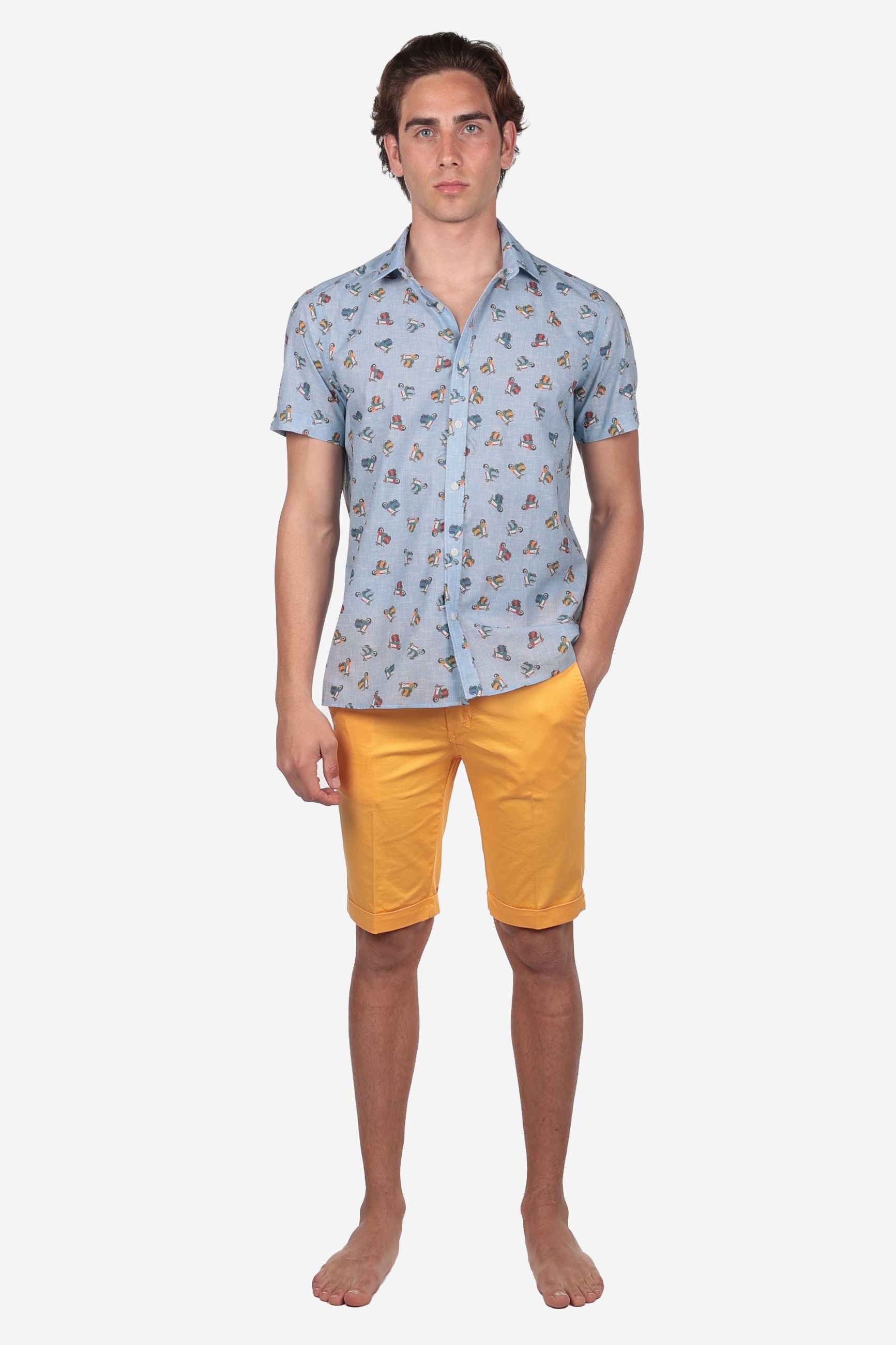 CAMICIA MEZZA MANICA 100% COTONE FACILE STIRO CON FANTASIA VESPA