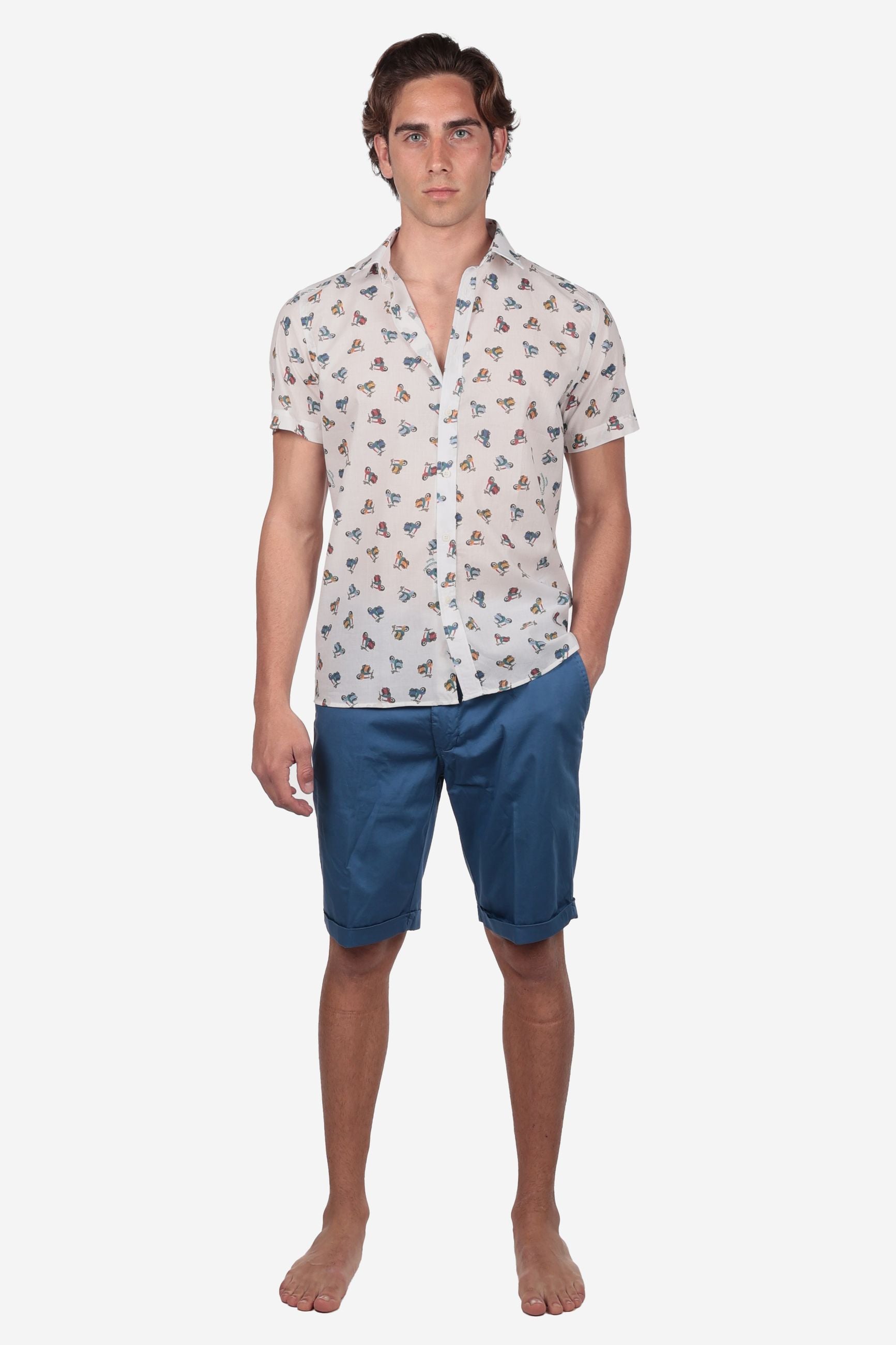 CAMICIA MEZZA MANICA 100% COTONE FACILE STIRO CON FANTASIA VESPA