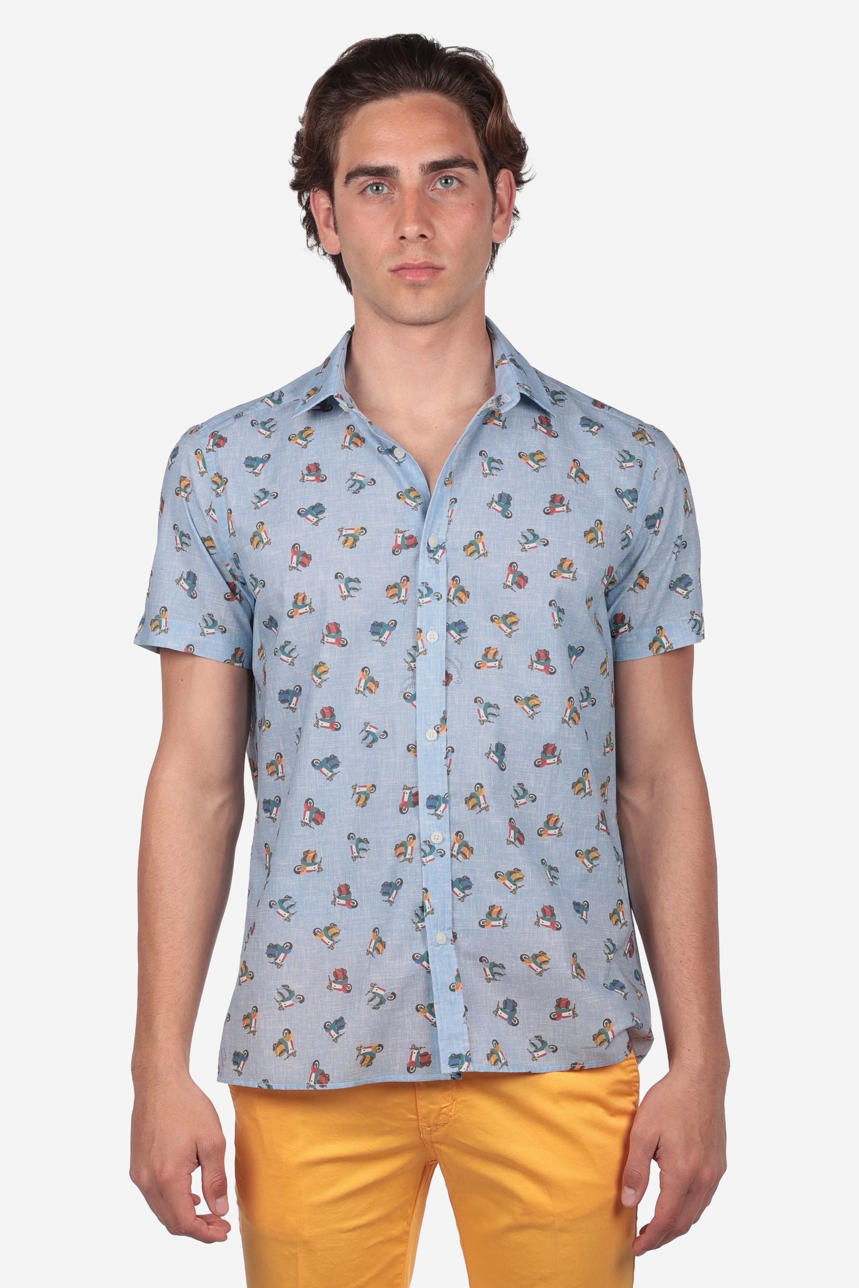 CAMICIA MEZZA MANICA 100% COTONE FACILE STIRO CON FANTASIA VESPA