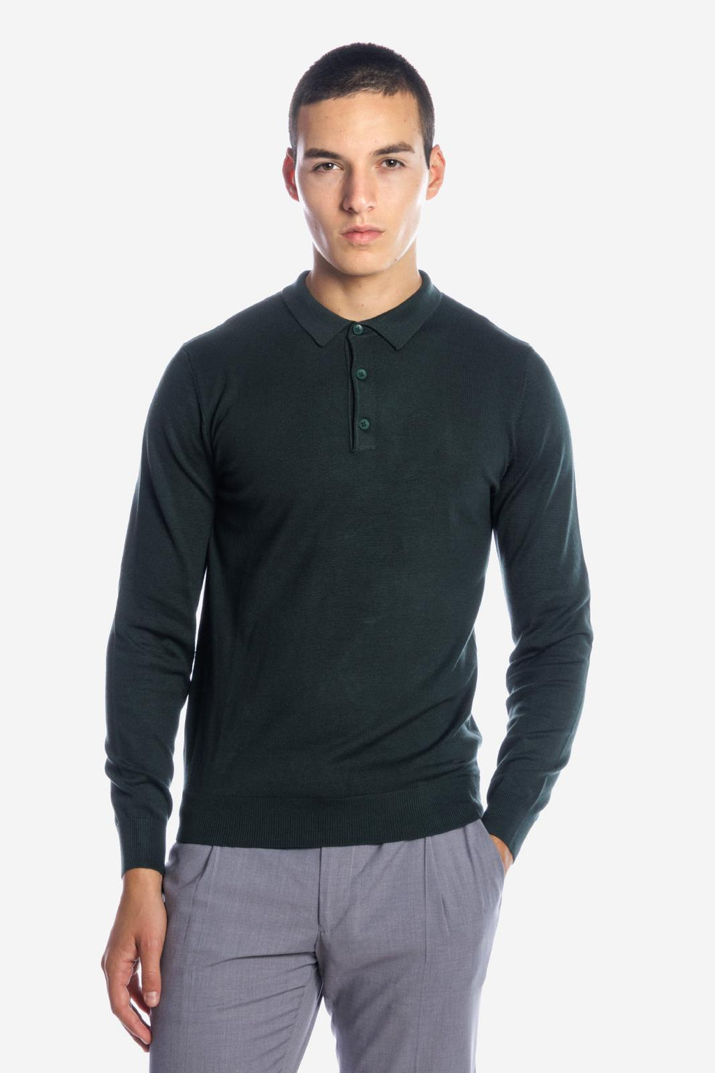 Maglia polo tre bottoni a maniche lunghe