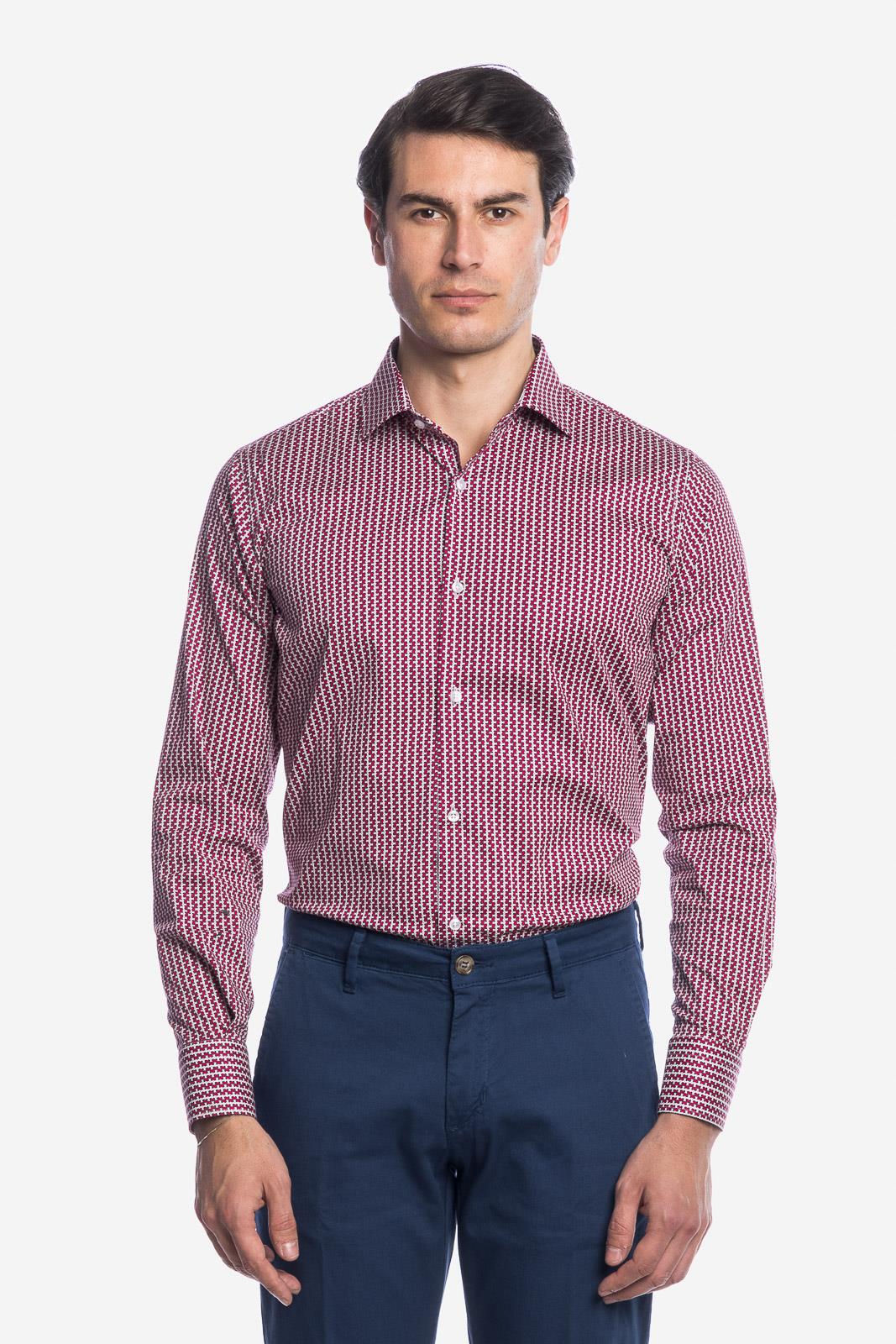 Camicia facile stiro con fantasia doppio-cache