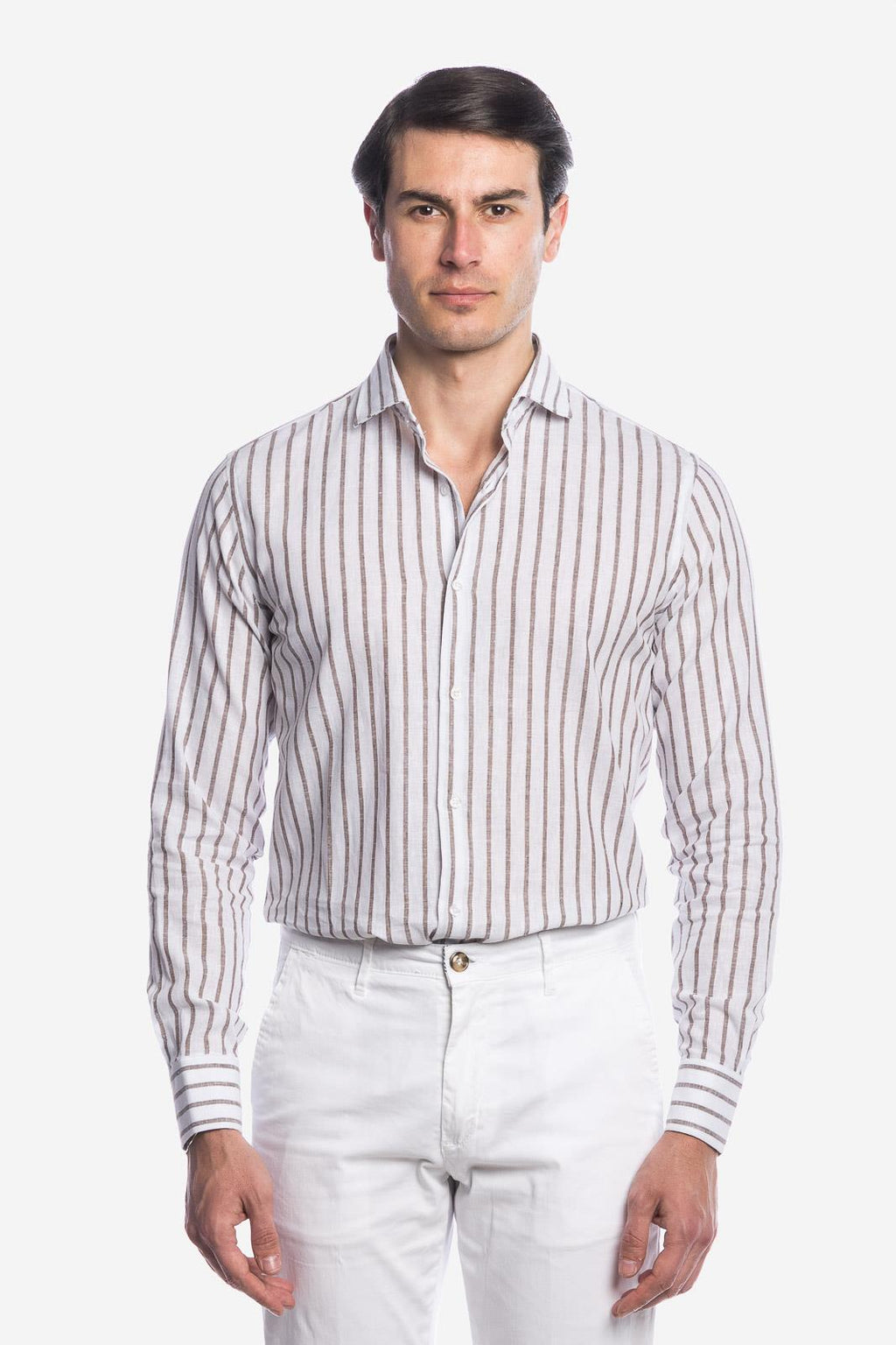 Camicia 100% lino fondo bianco con riga