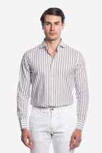 Camicia 100% lino fondo bianco con riga