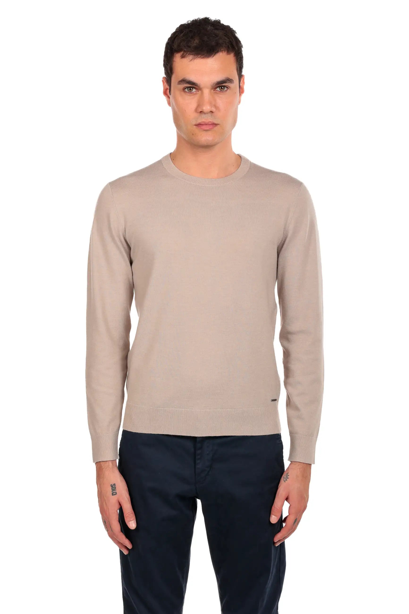 Maglia girocollo tessuto antiallergico effetto lanato