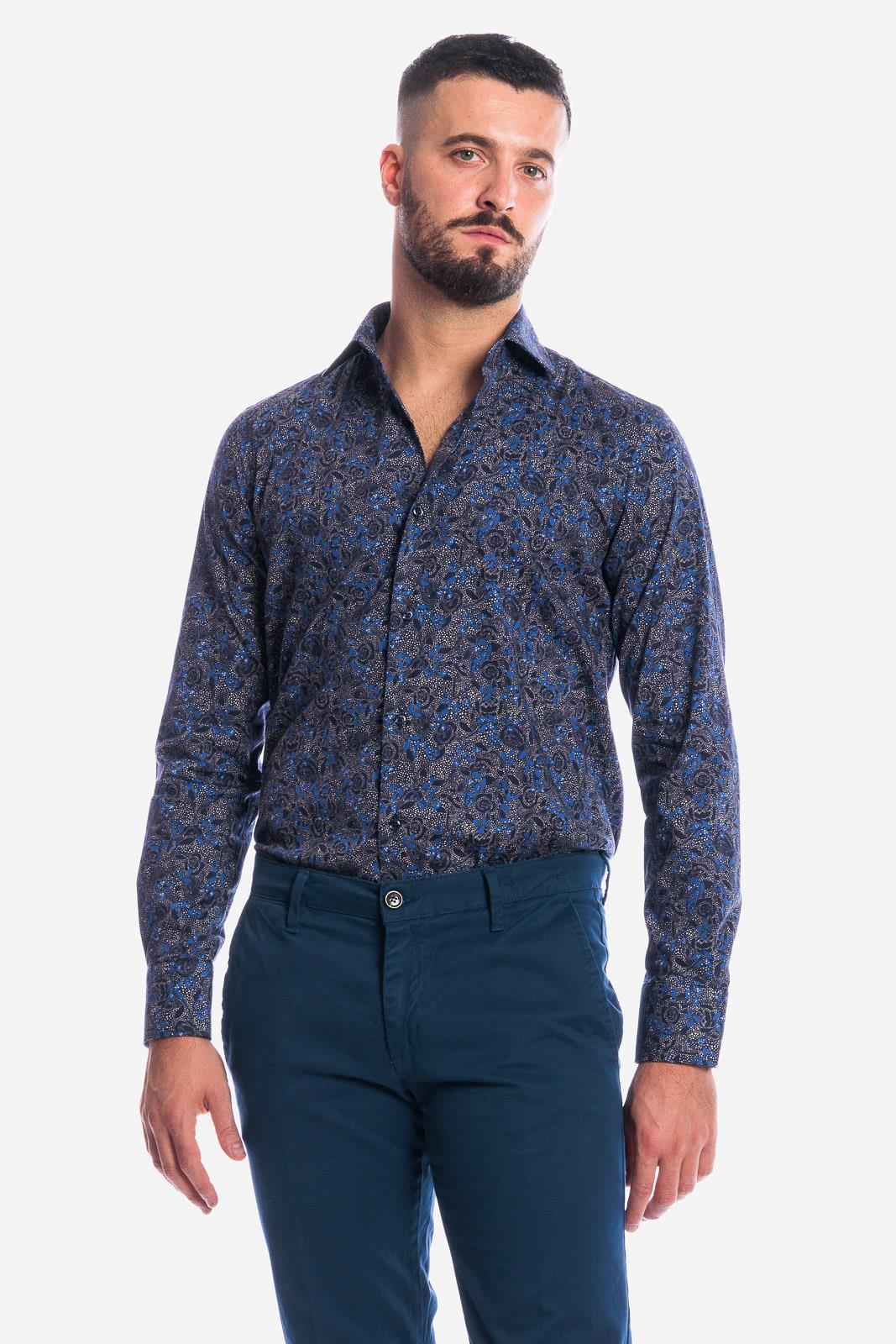 CAMICIA FANTASIA FIORI/FOGLIE blu