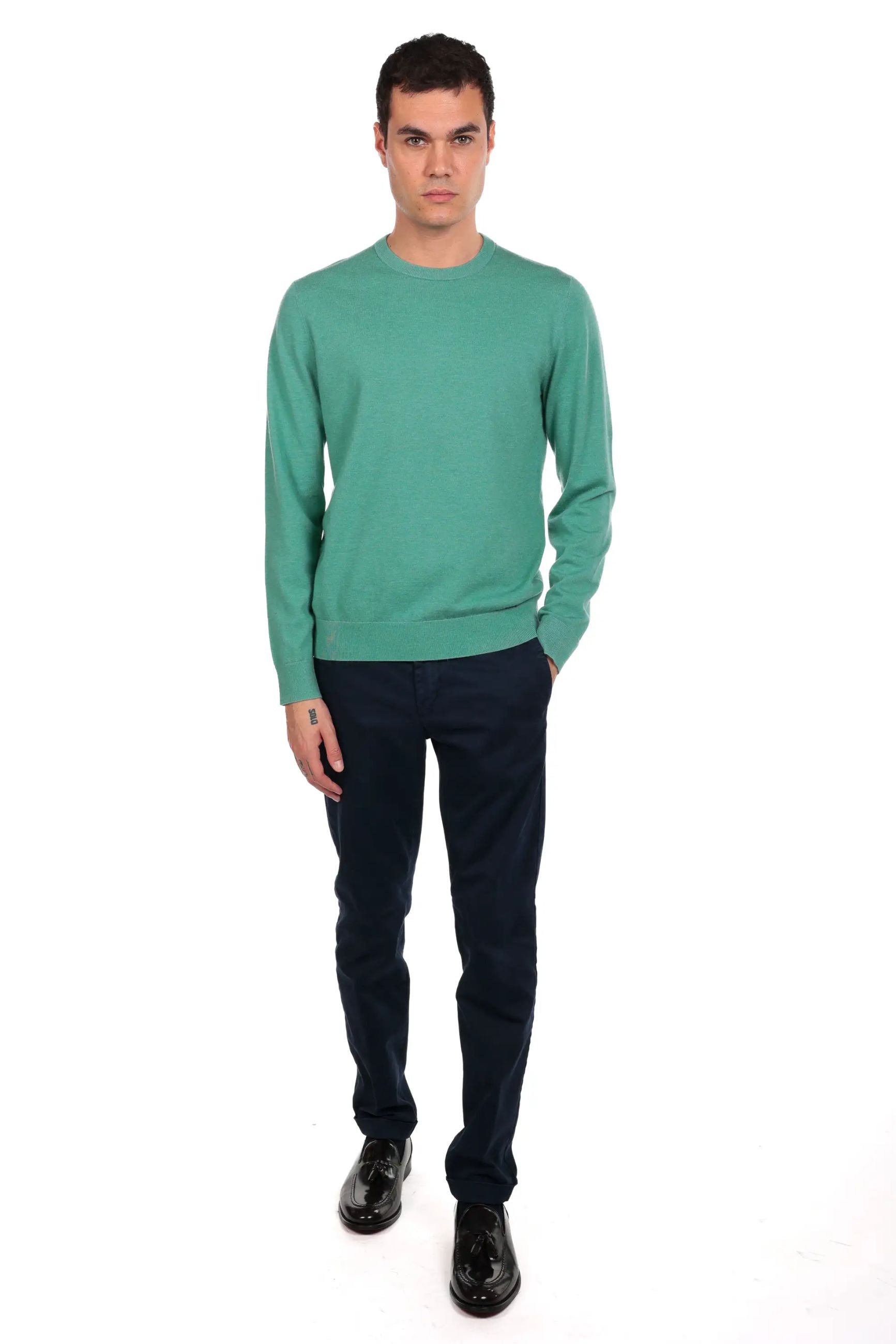 Maglia girocollo tessuto antiallergico effetto lanato