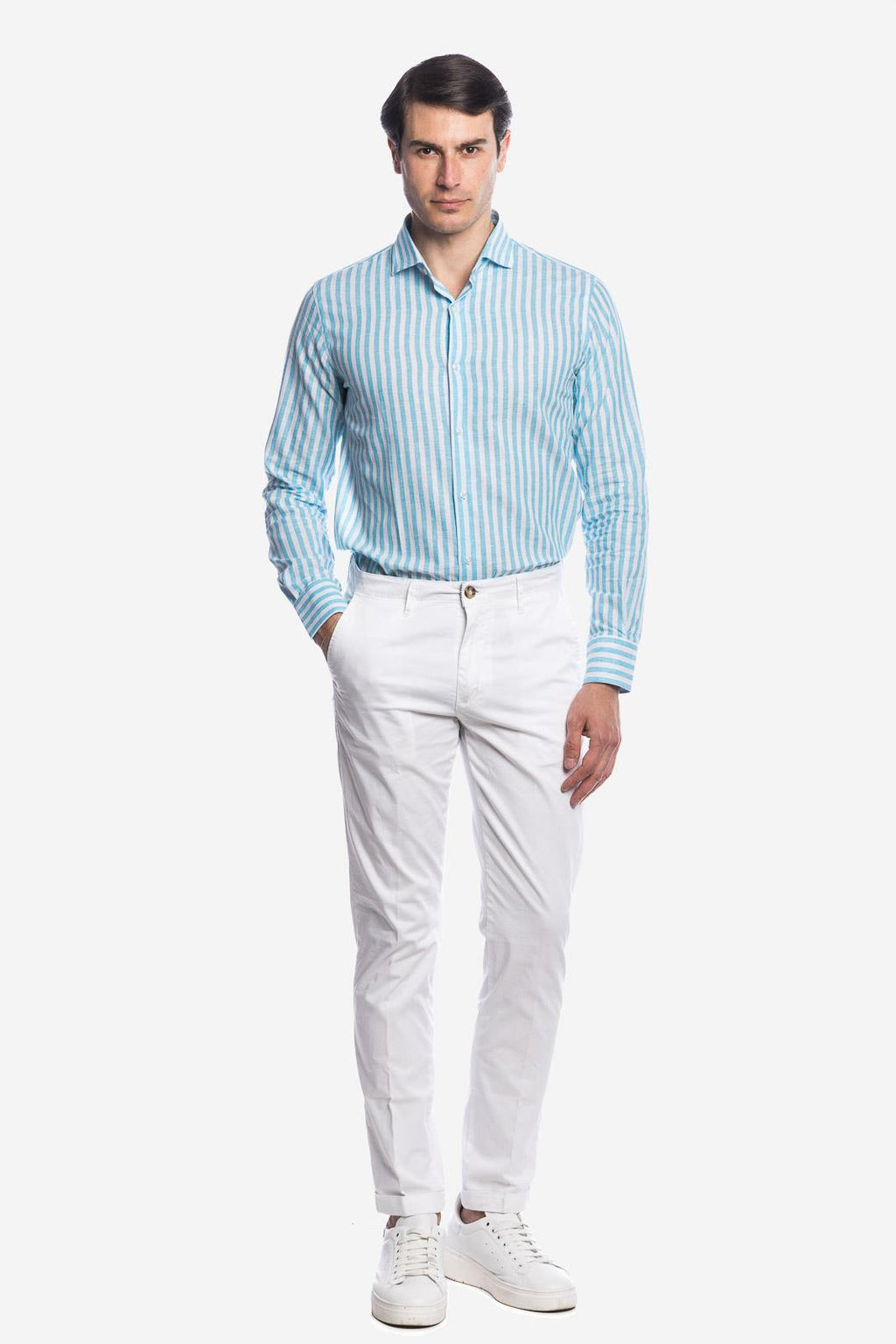 Camicia 100% lino rigata di Positano