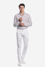 Camicia 100% lino fondo bianco con riga