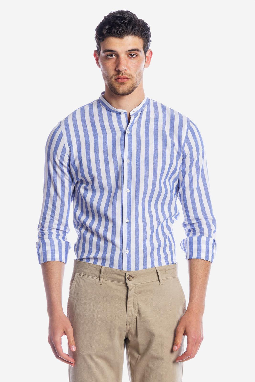 CAMICIA 100% LINO COREANA RIGATA