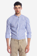 CAMICIA 100% LINO COREANA RIGATA