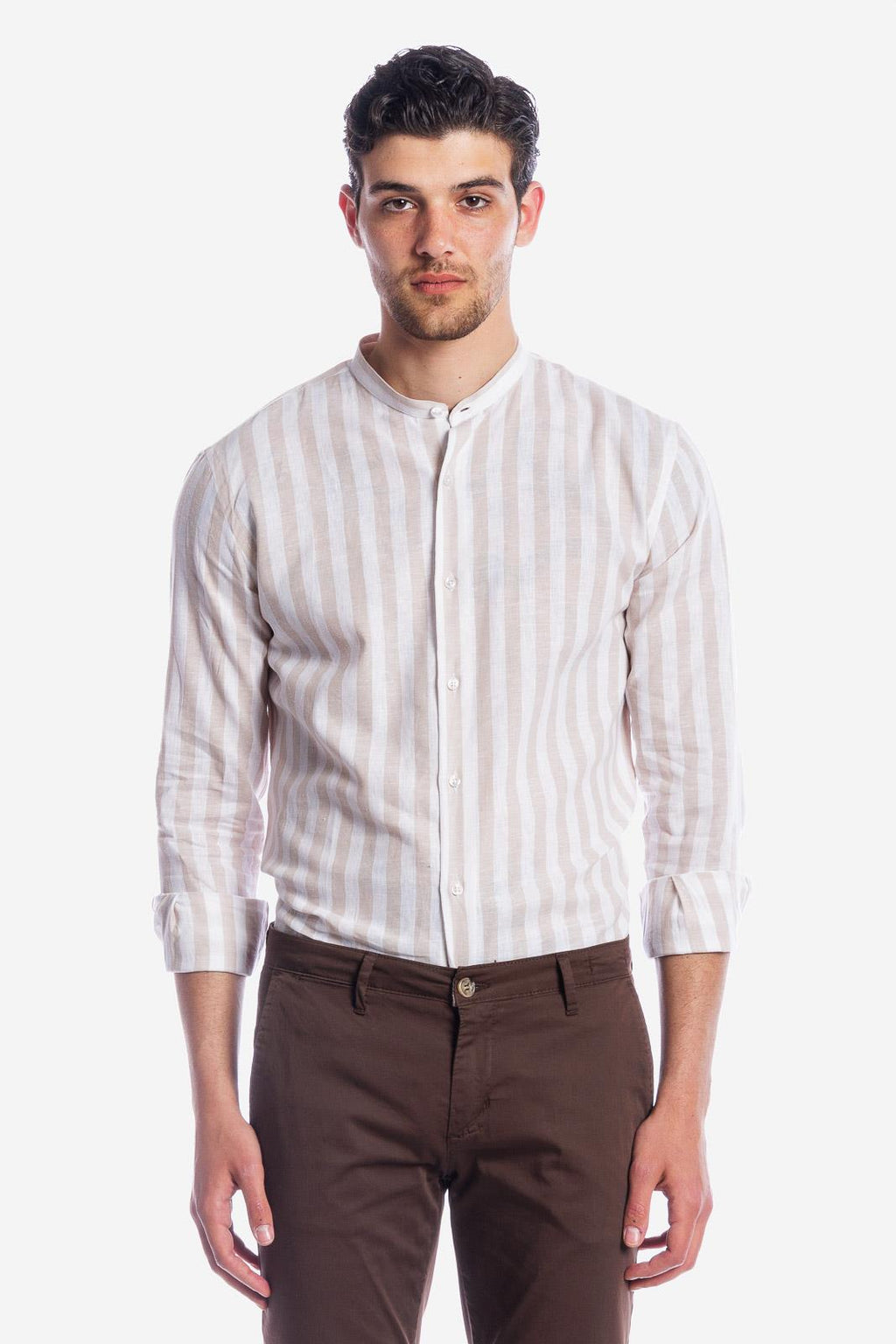 CAMICIA 100% LINO COREANA RIGATA