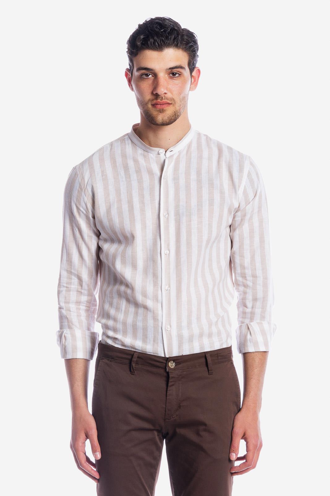 CAMICIA 100% LINO COREANA RIGATA
