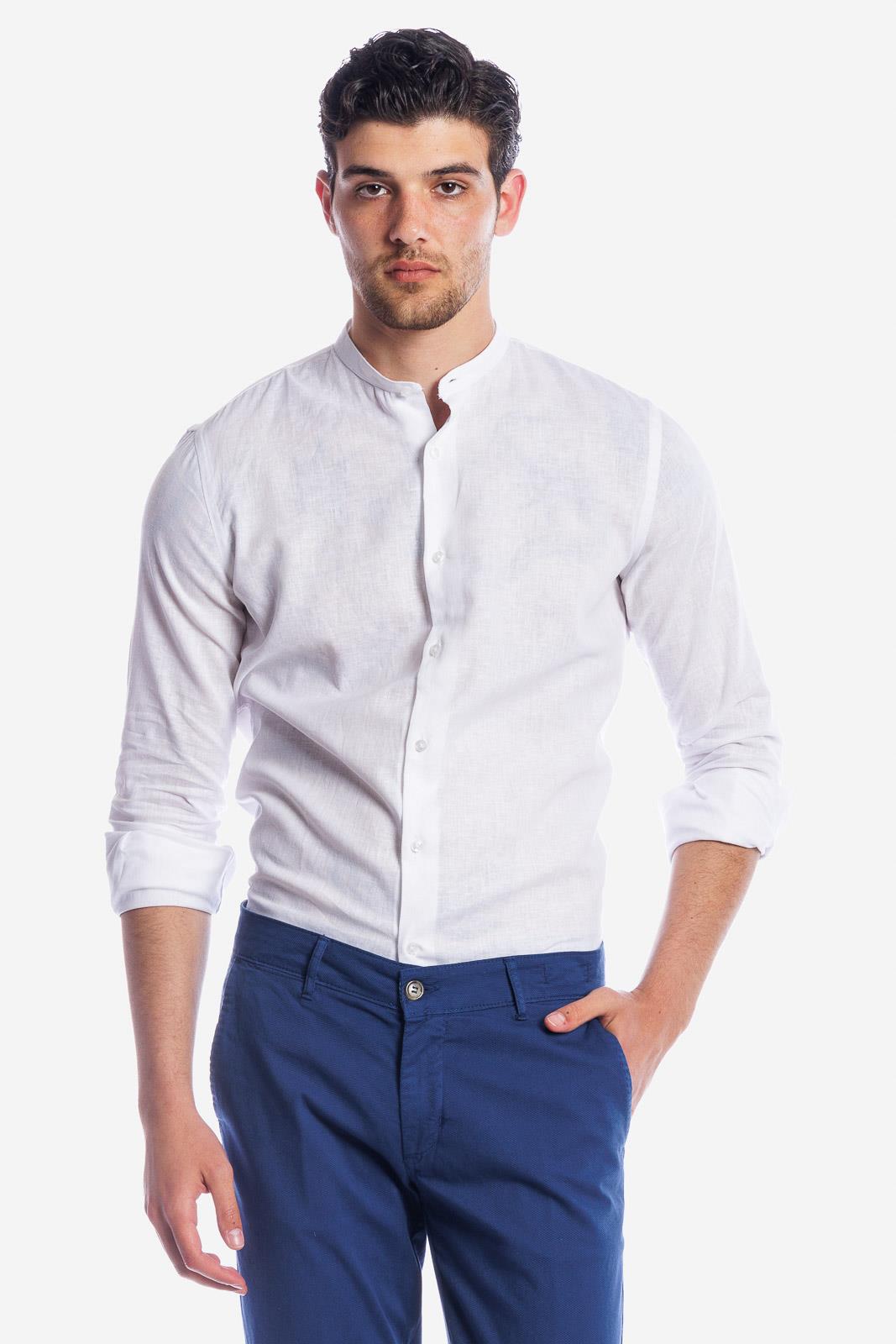 CAMICIA 100% LINO COREANA TINTA UNITA