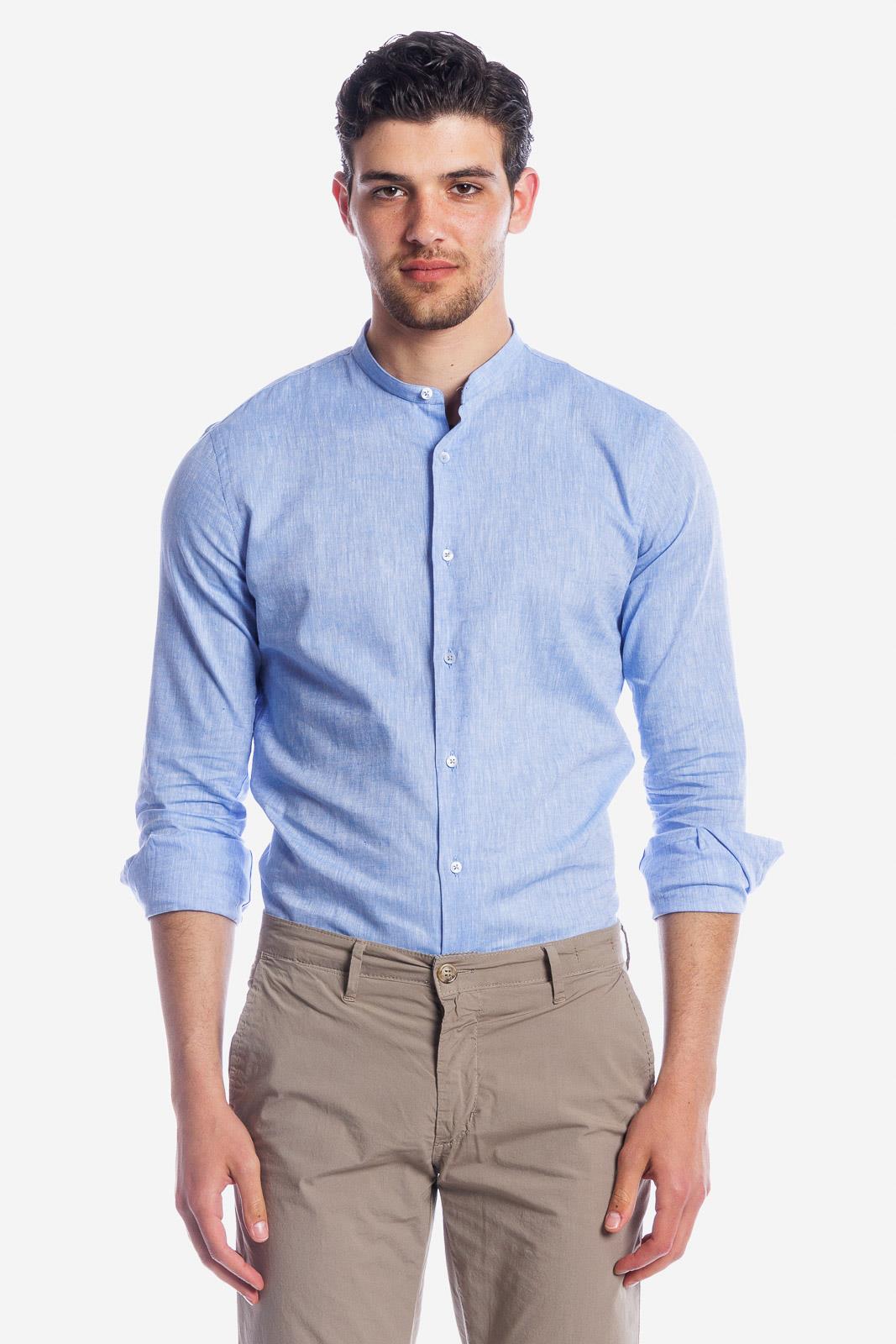 CAMICIA 100% LINO COREANA TINTA UNITA