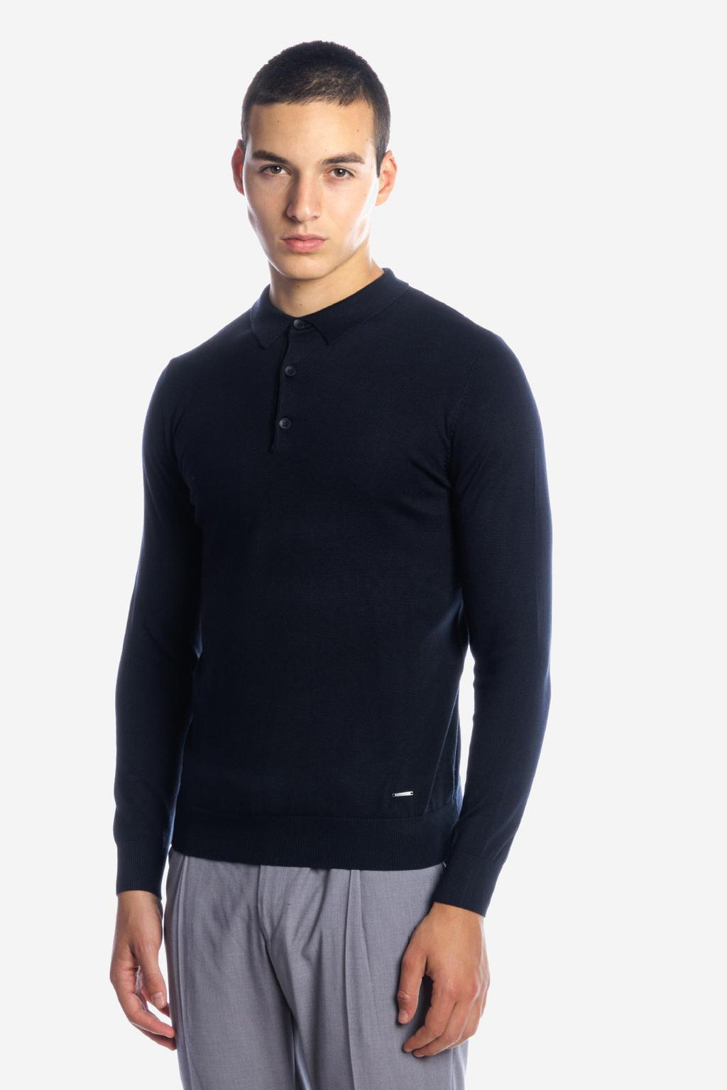 Maglia polo tre bottoni a maniche lunghe