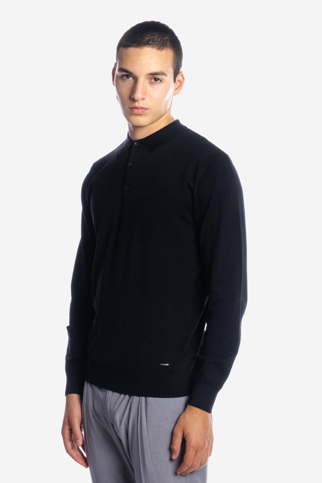 Maglia polo tre bottoni a maniche lunghe