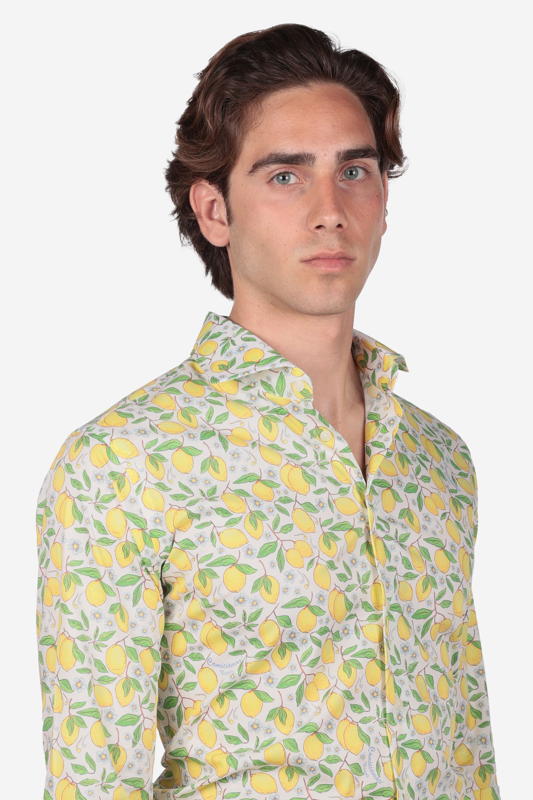 Camicia Uomo Mussola di Cotone Limoni di Positano manica lunga