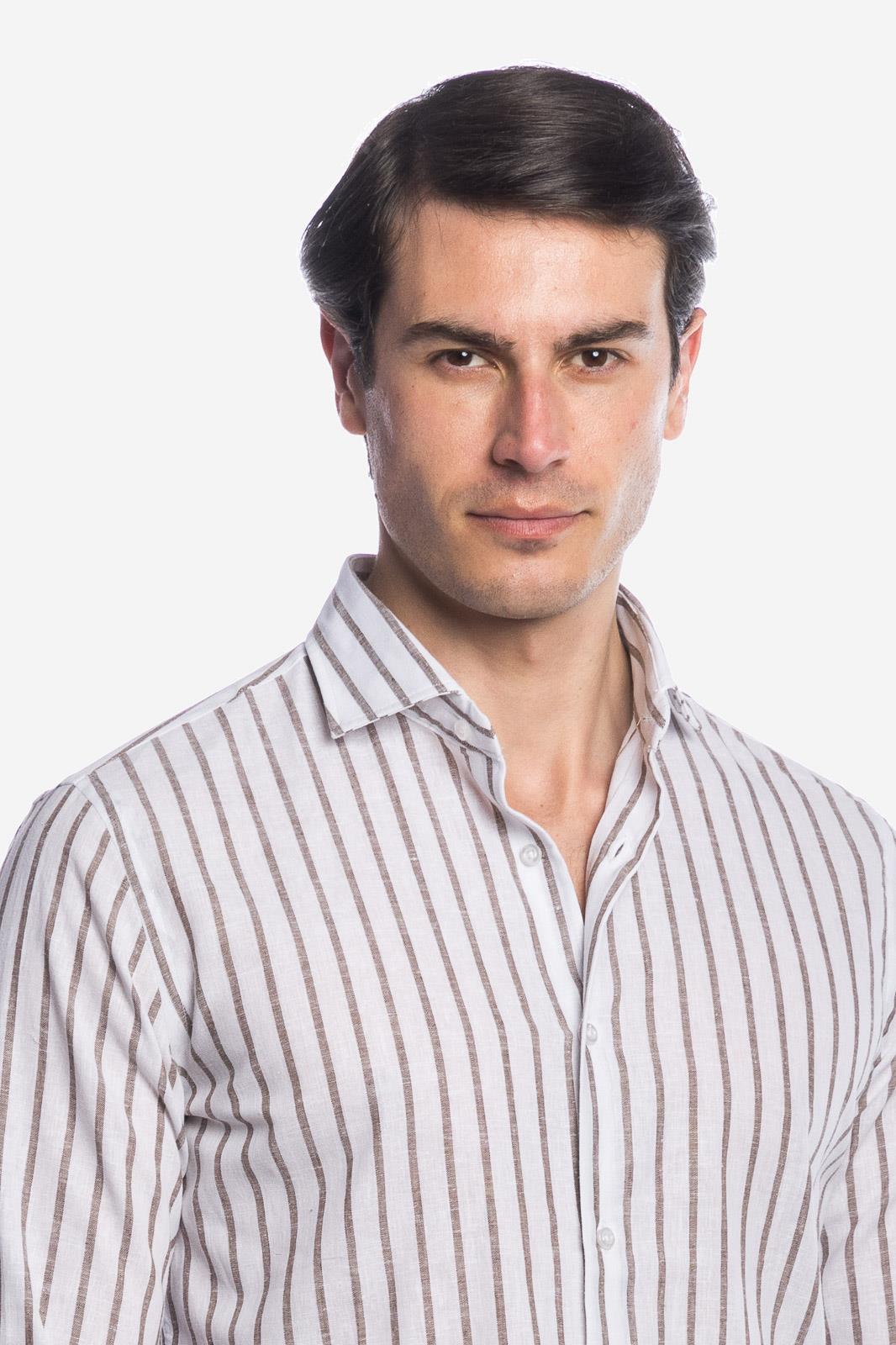 Camicia 100% lino fondo bianco con riga